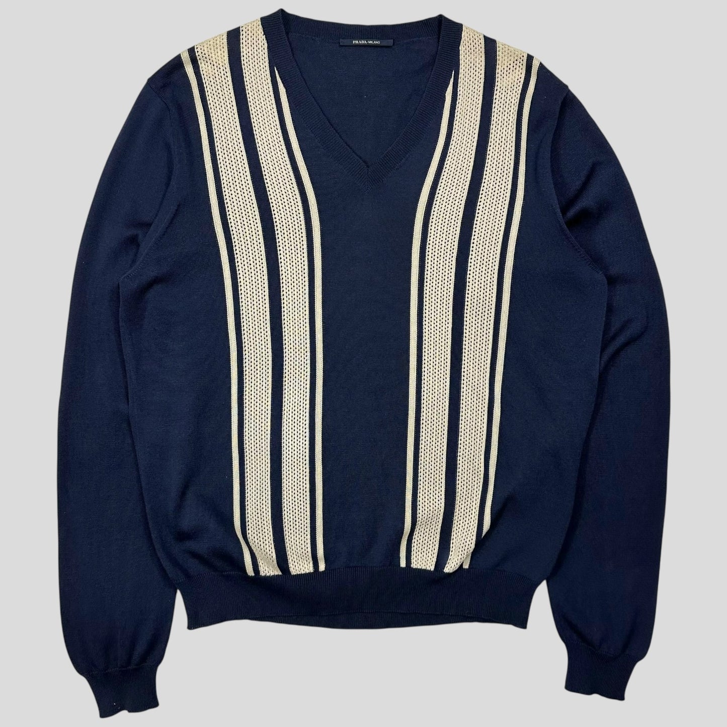 Prada Milano 2014 Superfine Silk Mesh Panelled Bowling Cardigan - M