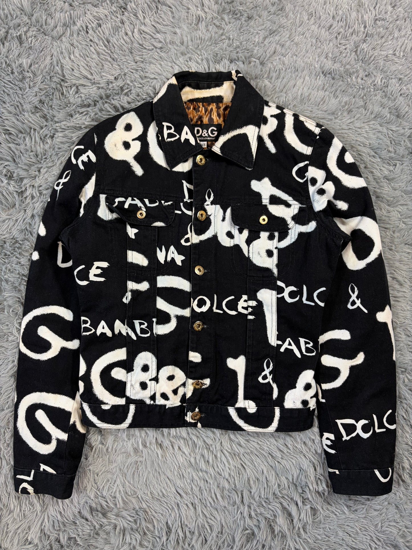 Dolce & Gabbana 2001 Graffiti Logo Cropped Denim Jacket - XS