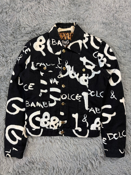 Dolce & Gabbana 2001 Graffiti Logo Cropped Denim Jacket - XS