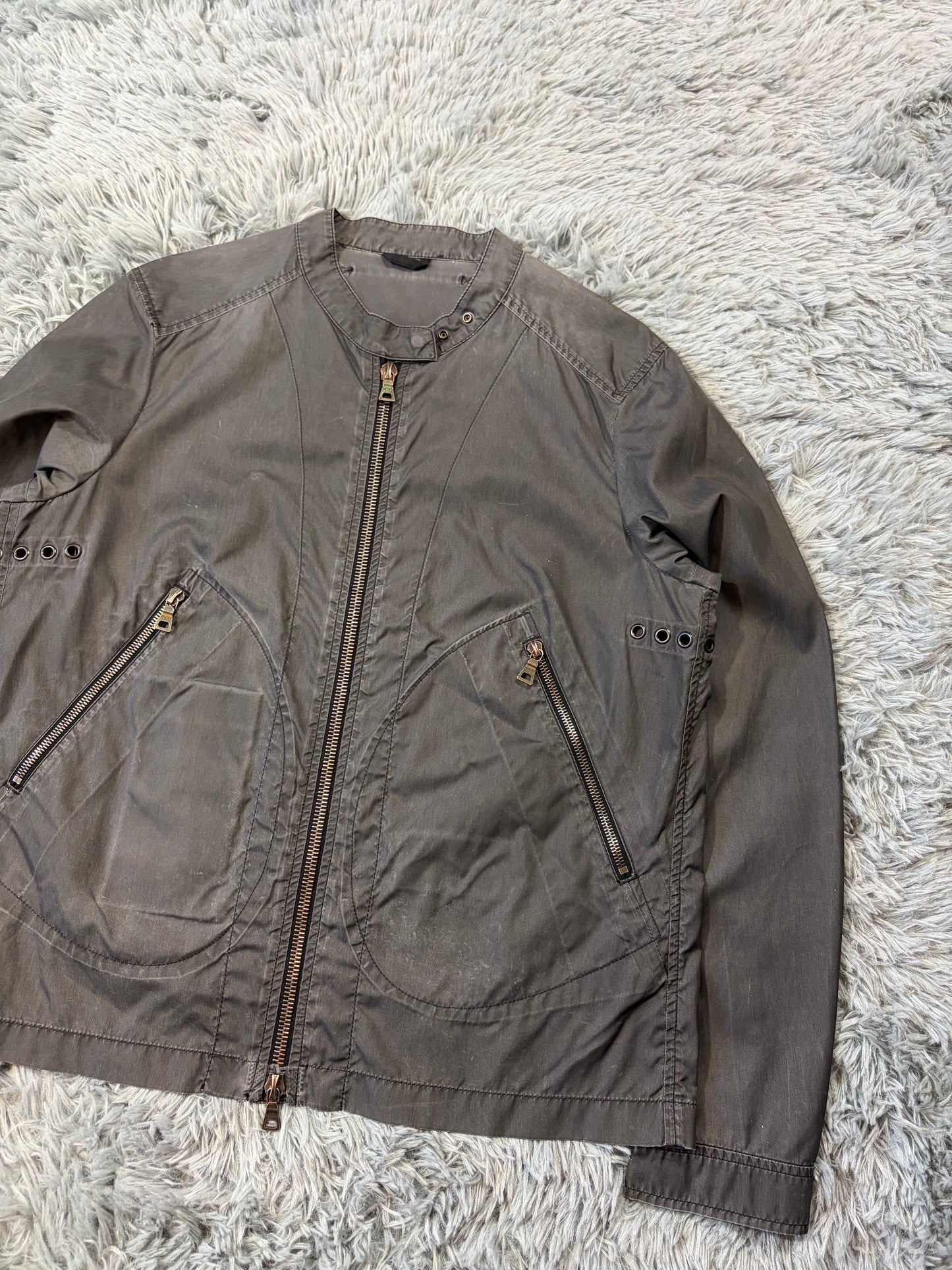 Prada Sport 00’s Ventilated Tela Patina Nylon Acrylic Biker Jacket - S/M