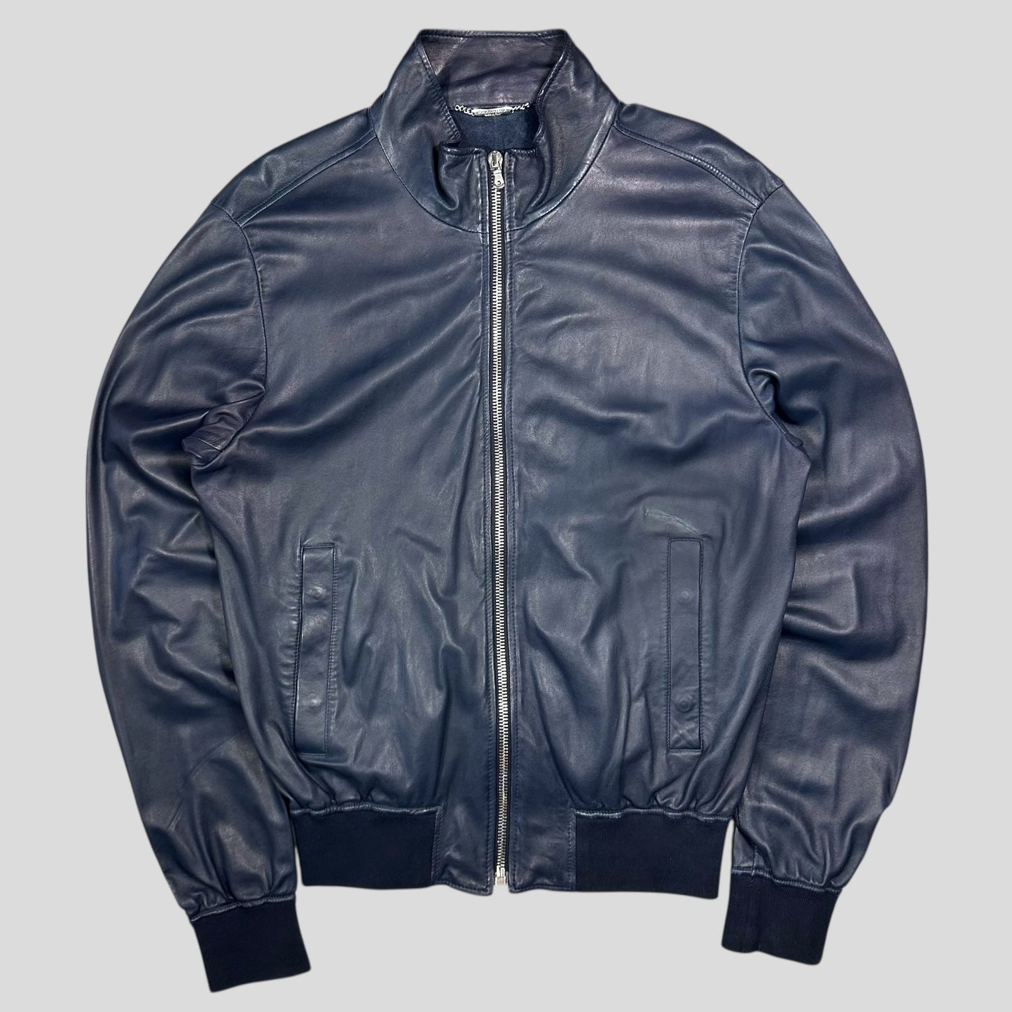 Dolce & Gabanna 00’s Blue Premium Leather Bomber Jacket - IT58 (XL)