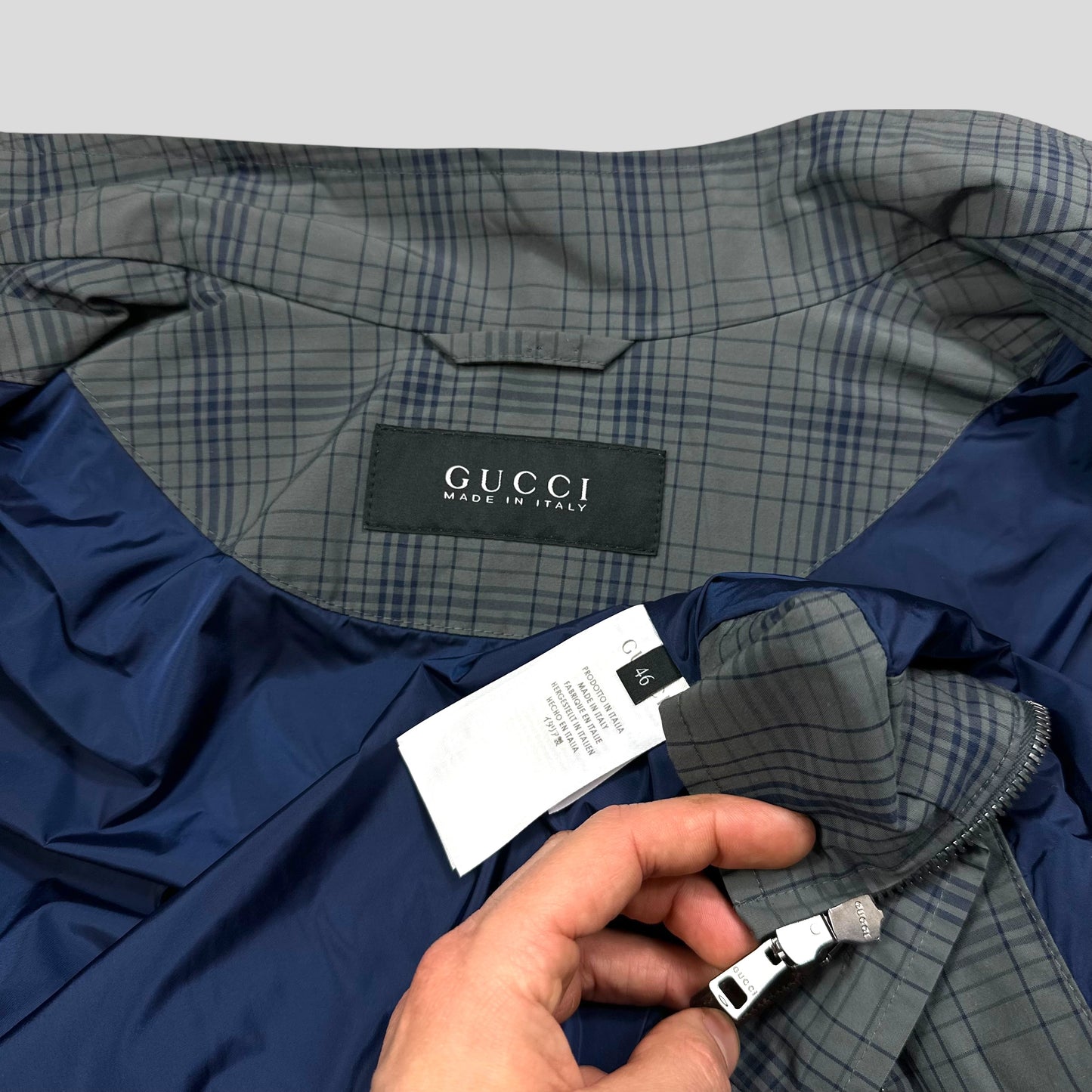 Gucci 2013 Grid Plaid Leather Horsebit Harrington Jacket - M