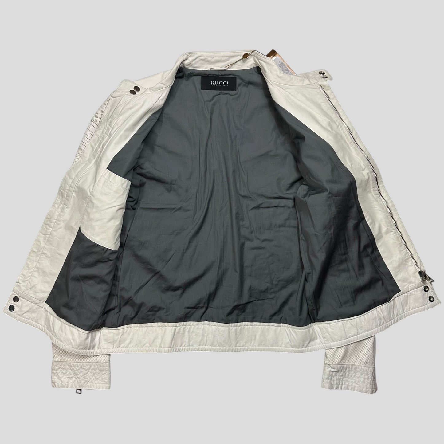 Gucci 2010 Nappa Leather Café Racer Perforated Panelled Biker Jacket - IT52 (M)