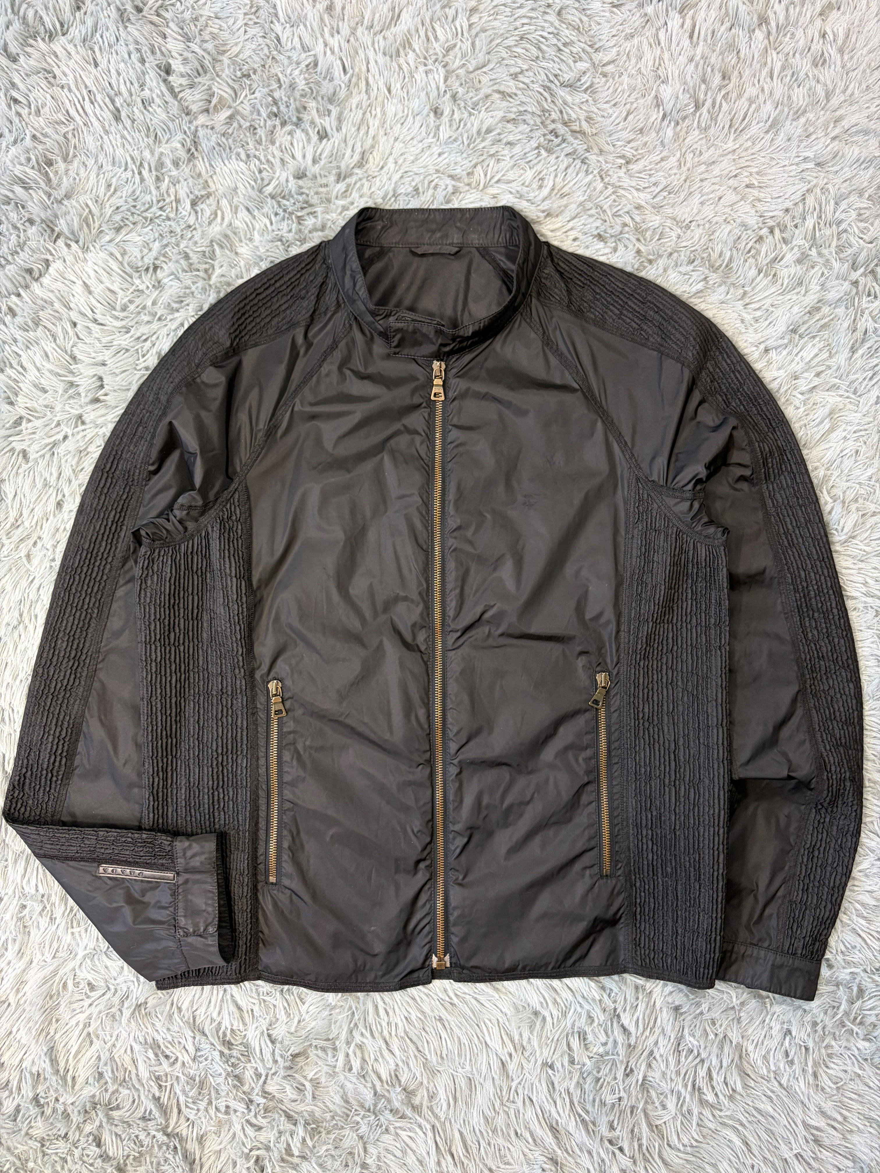 Prada Sport 2008 Pleated Black Tab Nylon Biker Jacket - M – Warmwaves