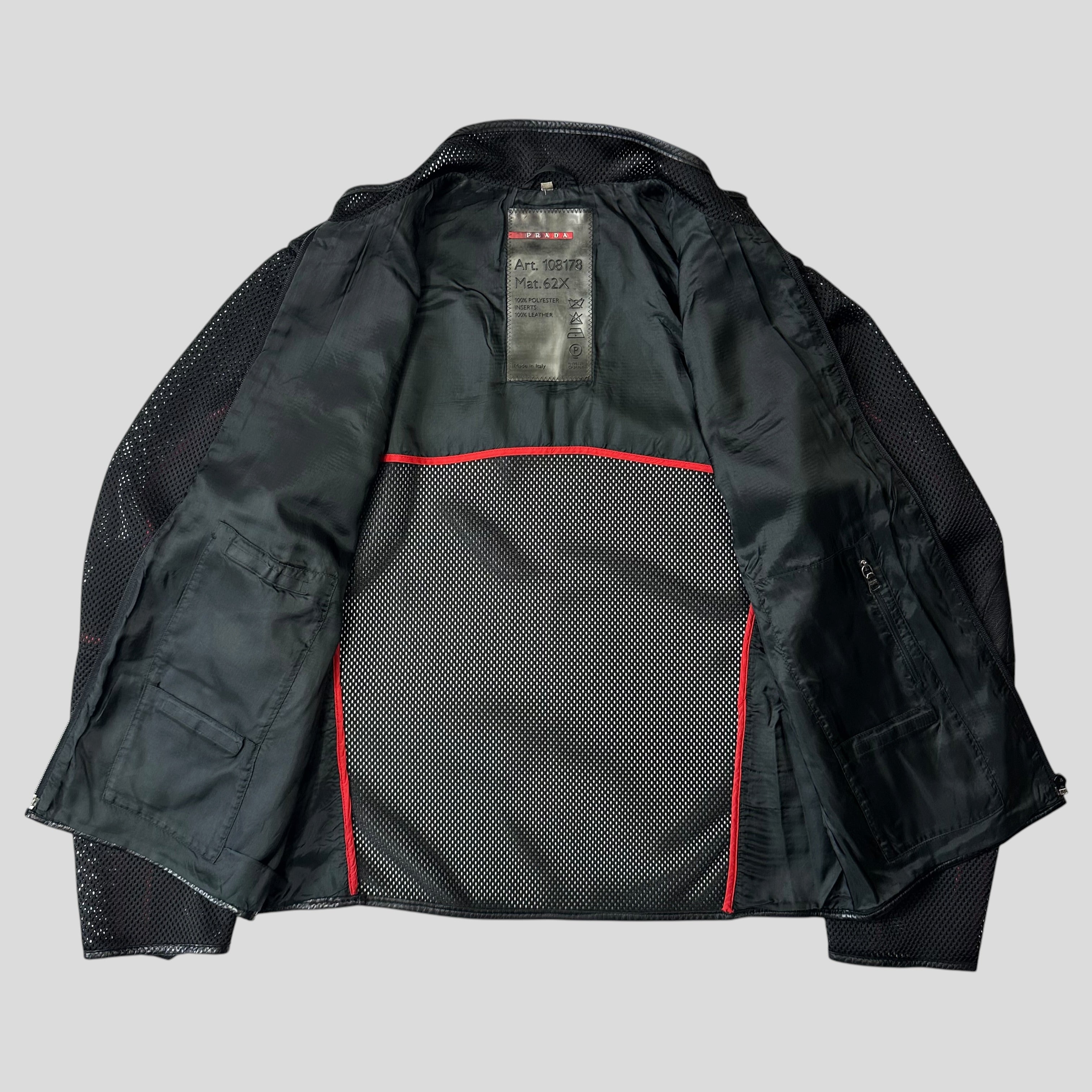 Prada Sport SS00 SAMPLE Mesh + Leather Moto Jacket - IT54 – Warmwaves