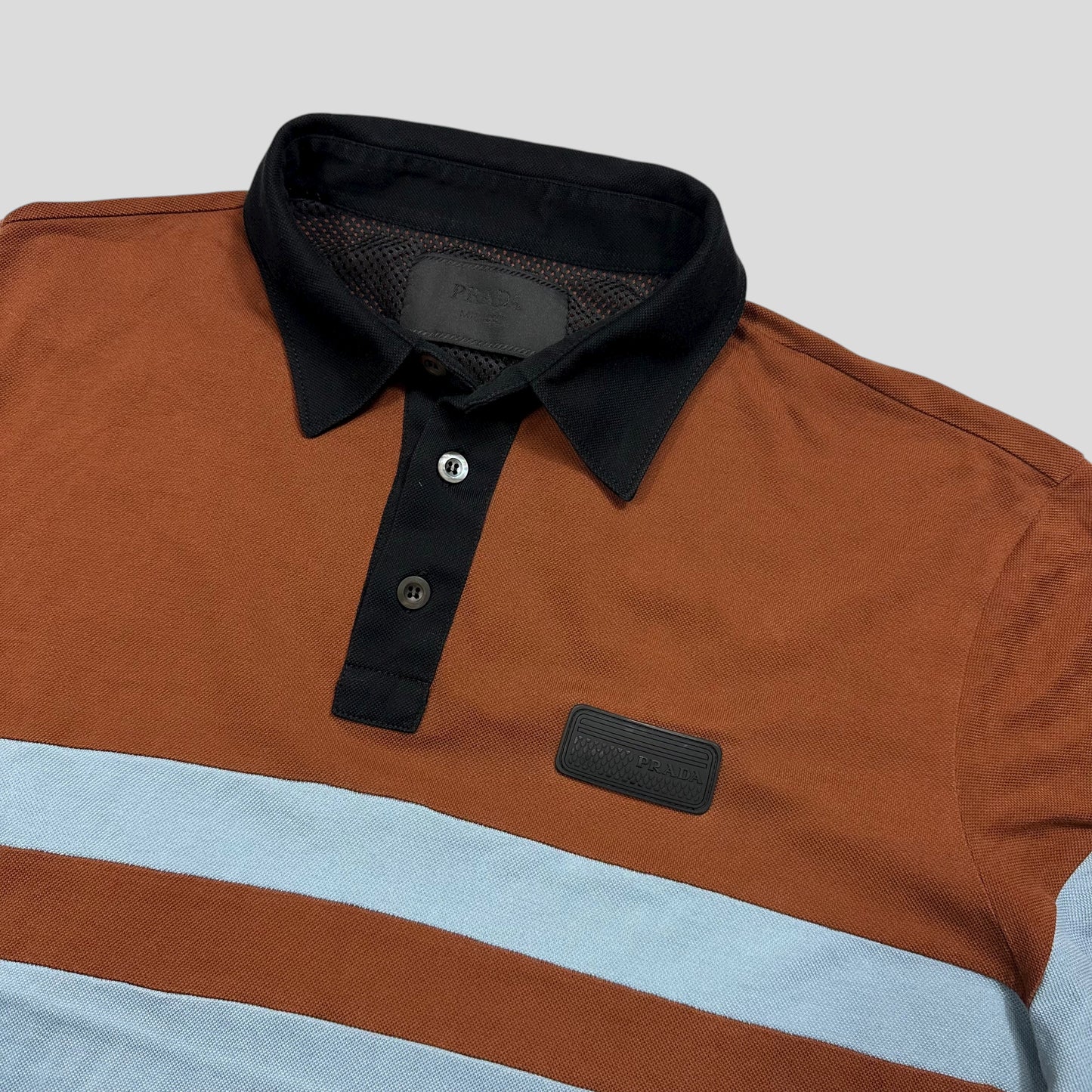 Prada 2018 Rubber Race Logo Asymmetrical Panelled Shirt - L