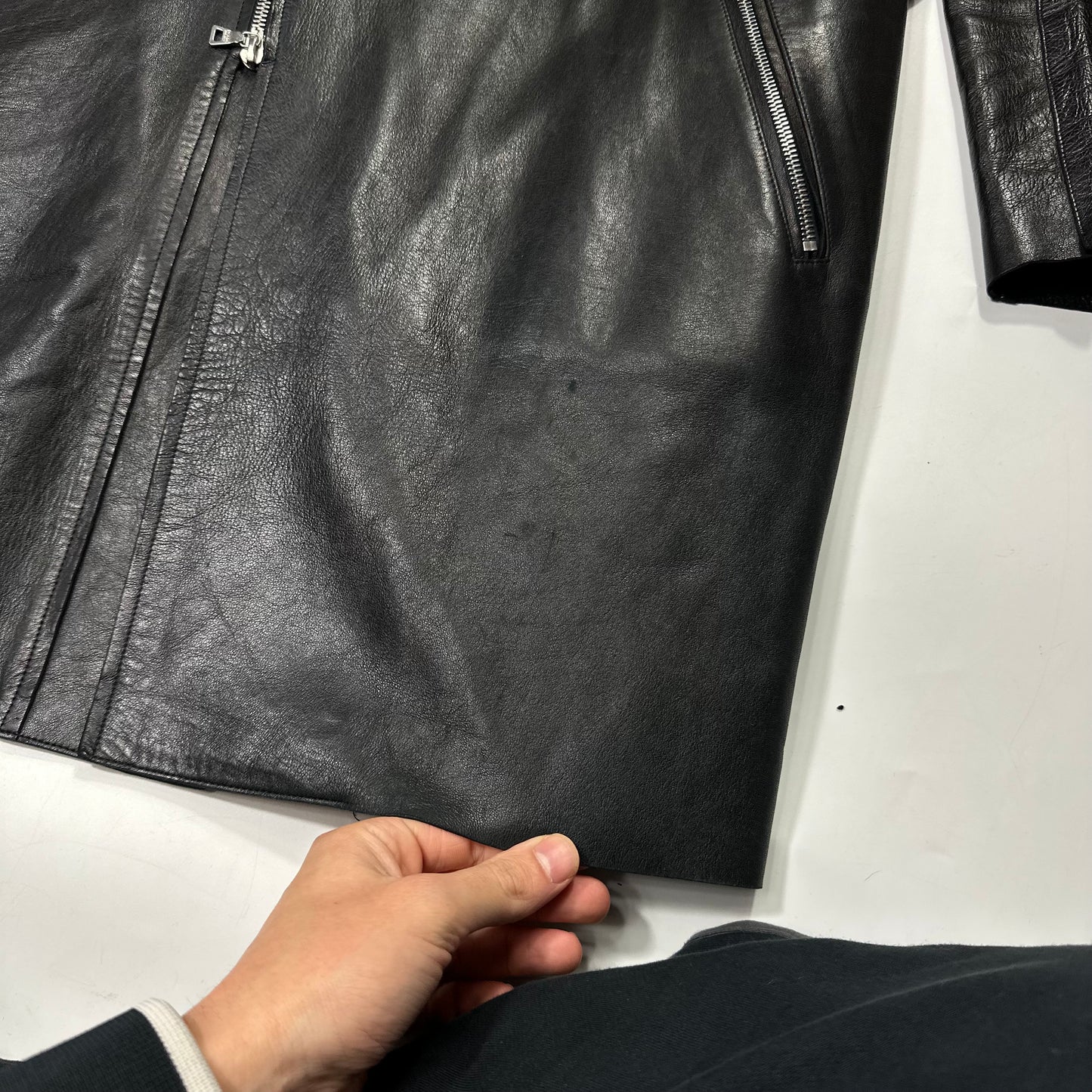 Prada FW99 Calf Leather Moto Long Jacket with Belt Bag - L