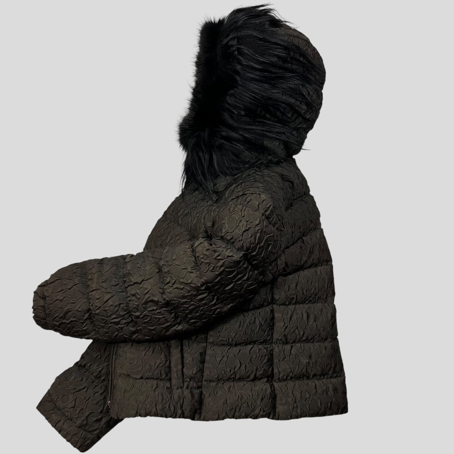 Prada 2014 Extreme Fur Hooded Silk & Wool Textured Puffer Jacket - IT44 (S)