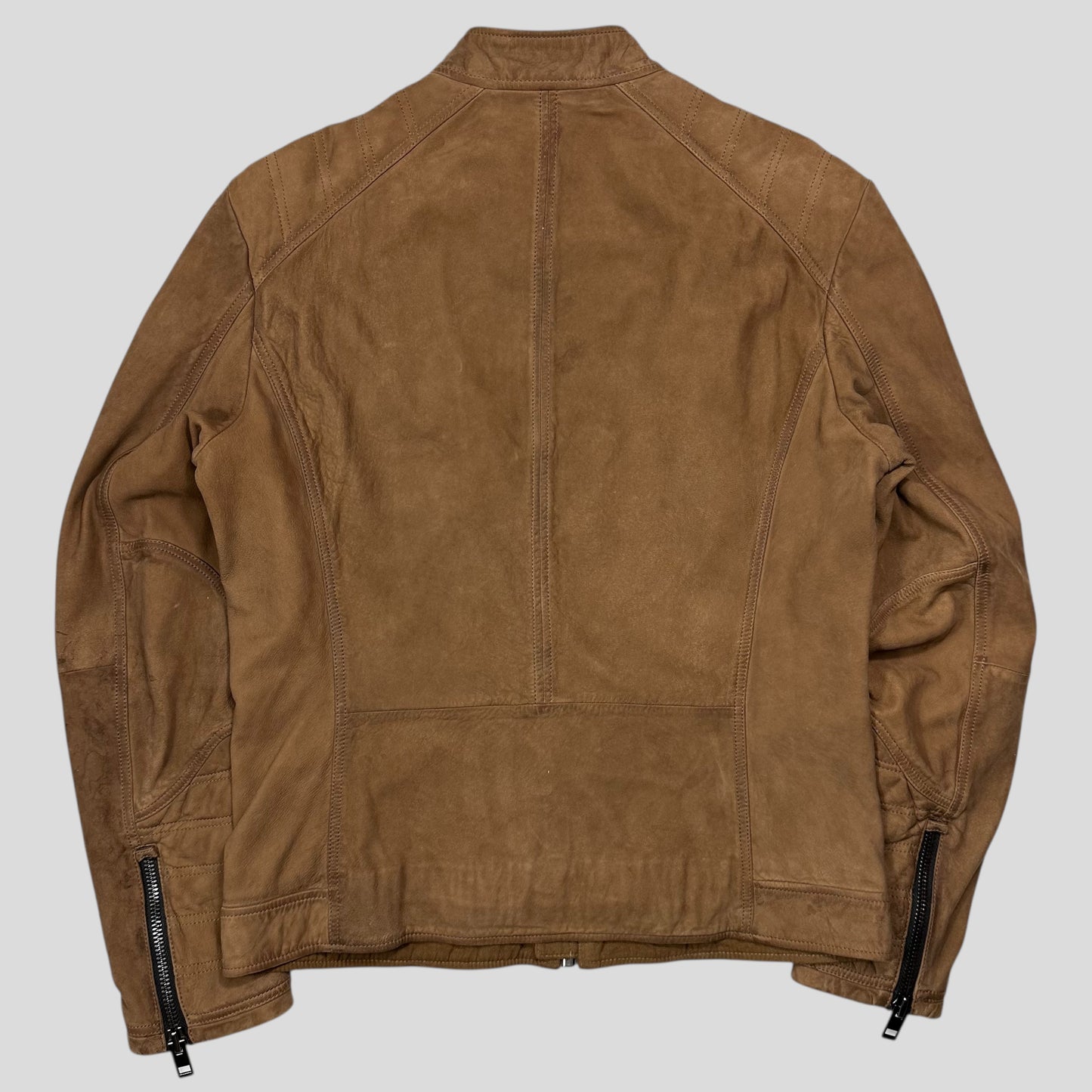 Hugo Boss Orange Leather Suede Moto Biker Jacket - M