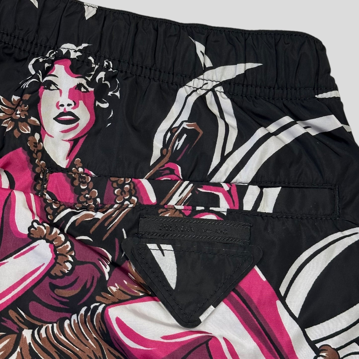 Prada Milano 2018 Hawaii Hula Girl Print Triangle Logo Board Shorts - IT52