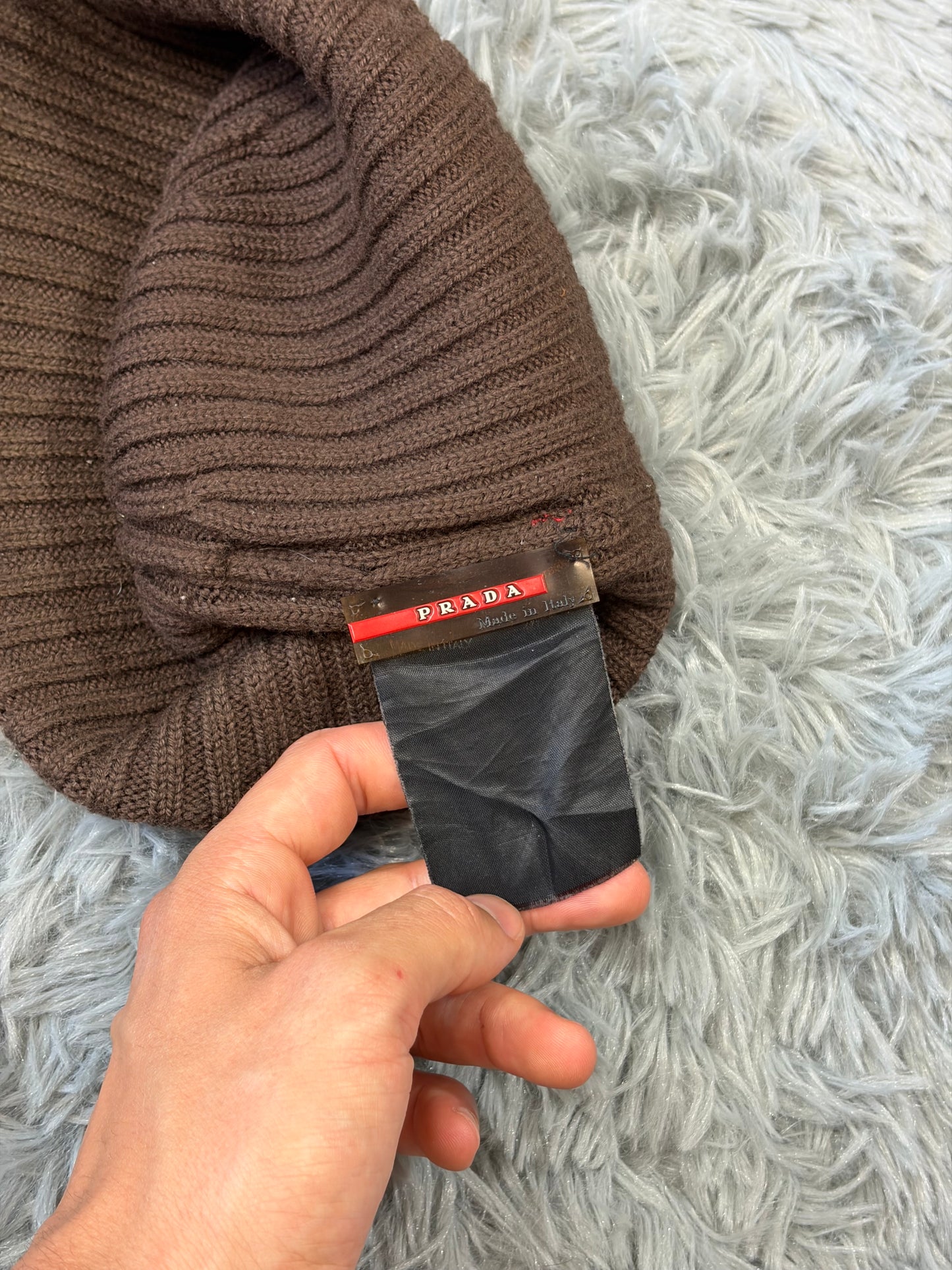 Prada Sport 00’s Brown Wool Ribbed Fisherman’s Beanie