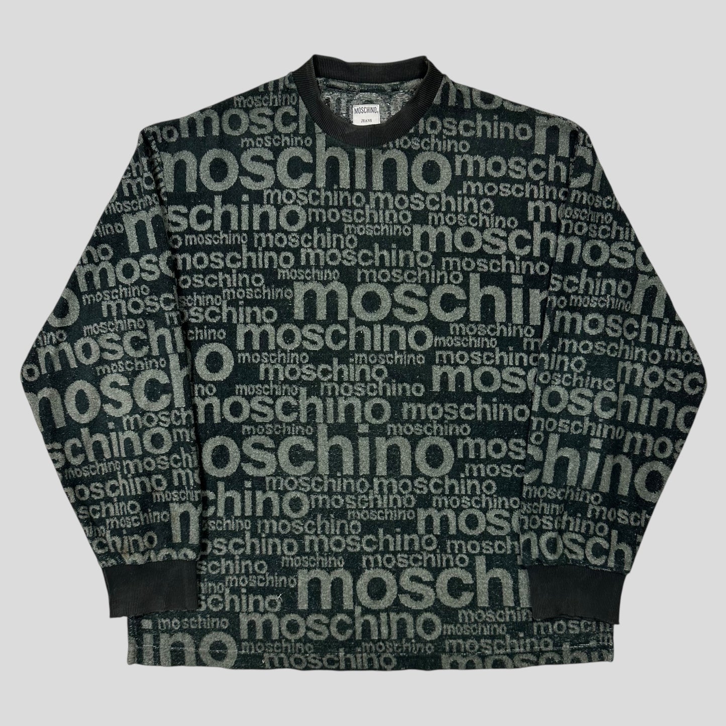 Moschino Jeans 1998 Spellout Logo Teddy Cotton Fleece Jumper - L/XL