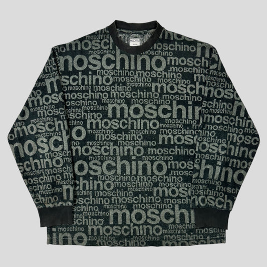 Moschino Jeans 1998 Spellout Logo Teddy Cotton Fleece Jumper - L/XL