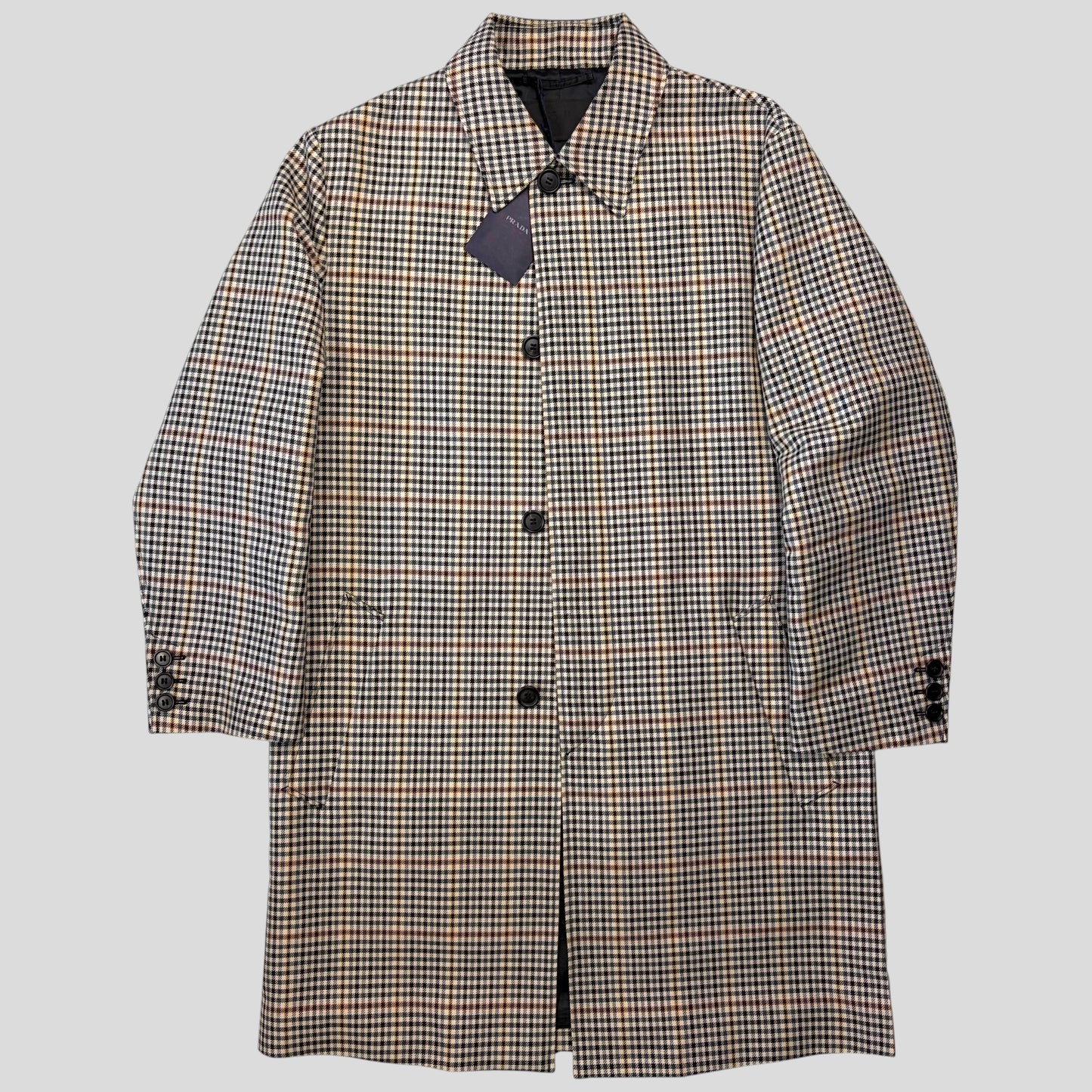 Prada 2020 Plaid Houndstooth Impermeable Virgin Wool Car Coat  - M