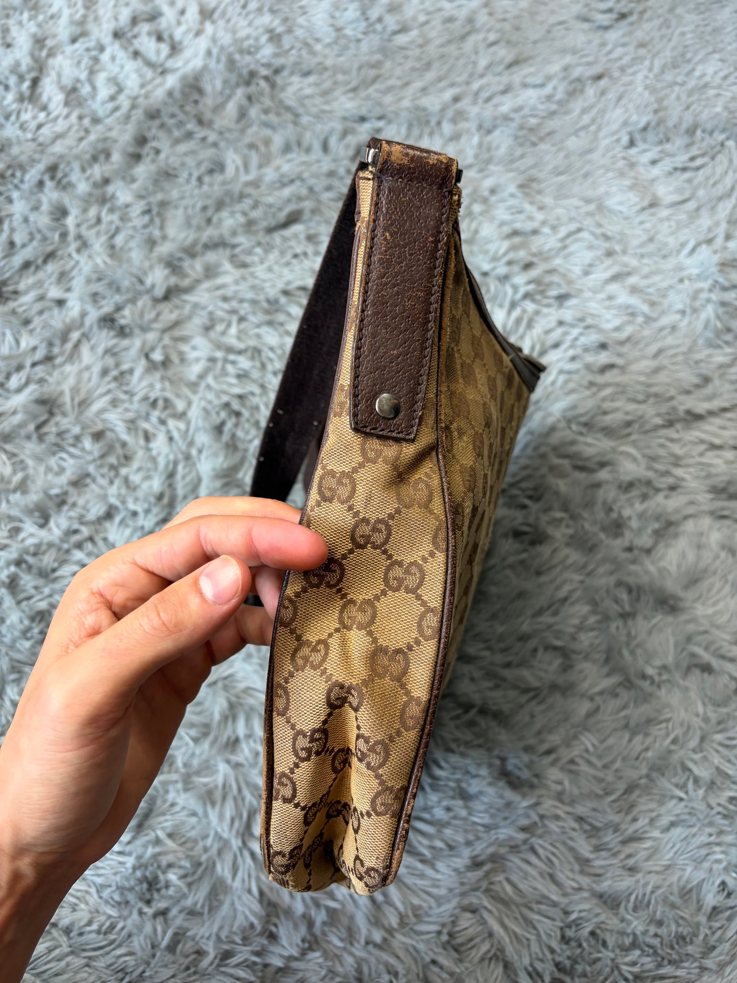 Gucci GG Monogram Brown Canvas Satchel Crossbody Bag