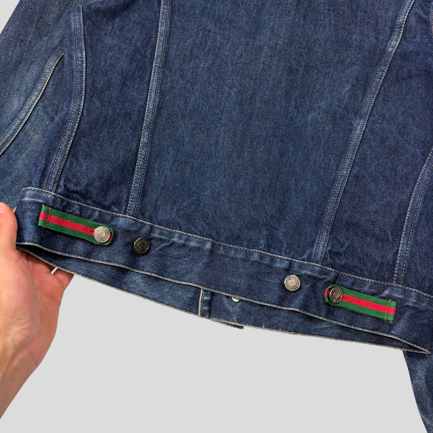 Gucci by Tom Ford 00’s Web Stripe Boxy Denim Mens Jacket - IT46
