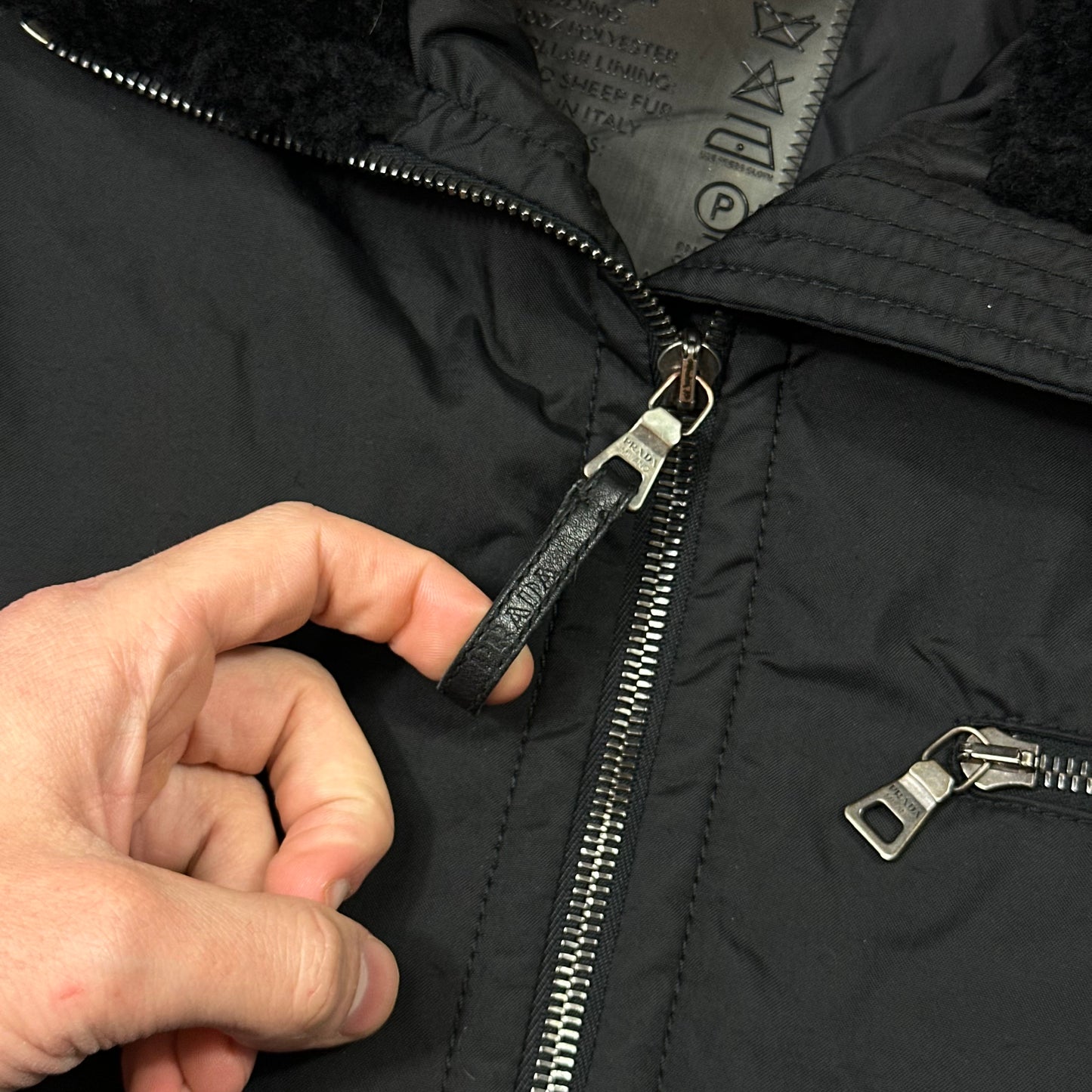 Prada Sport 2006 Shearling & Leather Nylon Canvas Flight Jacket - IT56 (L/XL)