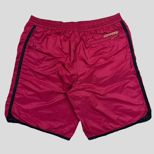 Prada 2015 Nylon Red Tab Stash Pocket Shorts - L