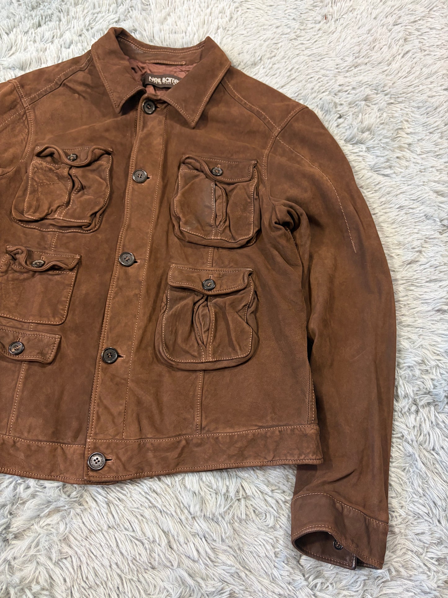 Neil Barrett 2006 Brad Pitt Suede Leather Multipocket Moto Jacket - M