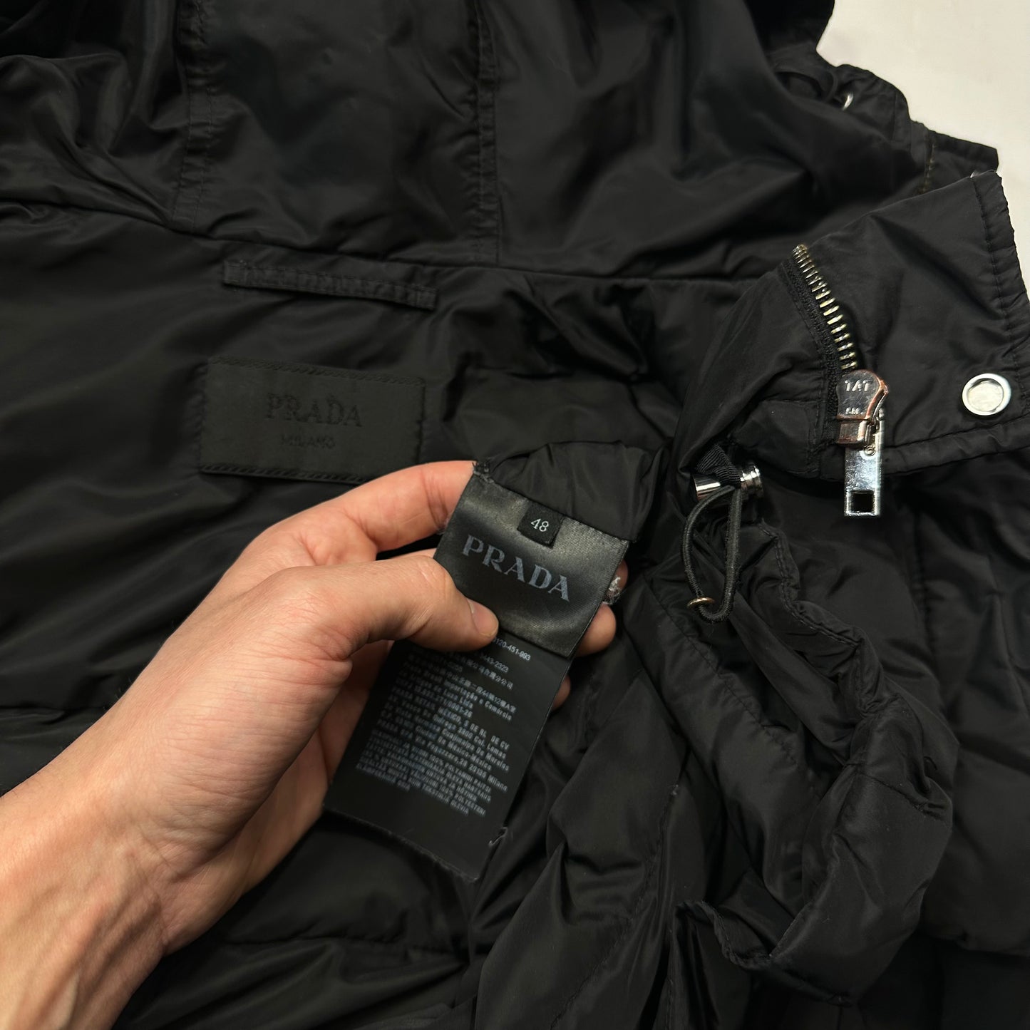 Prada 2018 Nylon Down Tri-Pocket Plaque Logo Puffer - S/M