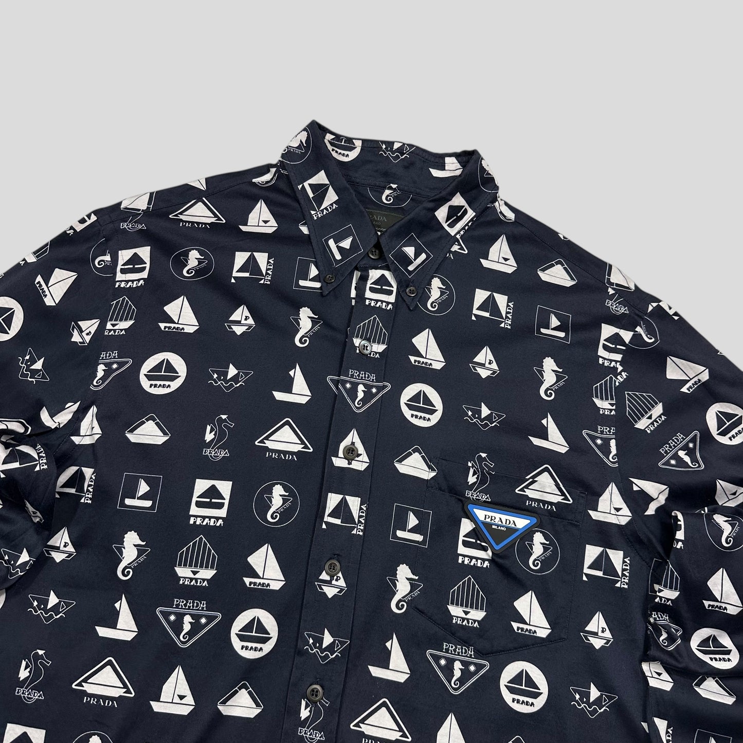 Prada 2018 Rubber Race Logo Sailing Print Shirt - M