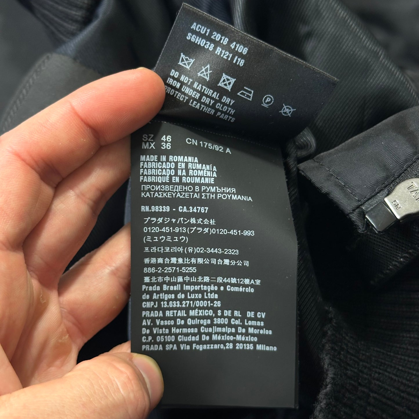 Prada Milano 2018 Black Gabardine Nylon Triangle Bomber - M