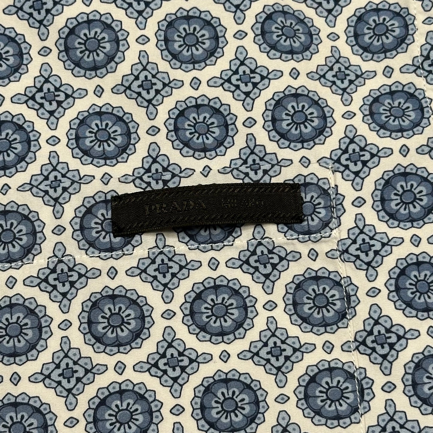 Prada 2020 Persian Geometric Print Boxy Cotton Logo Shirt - M/L