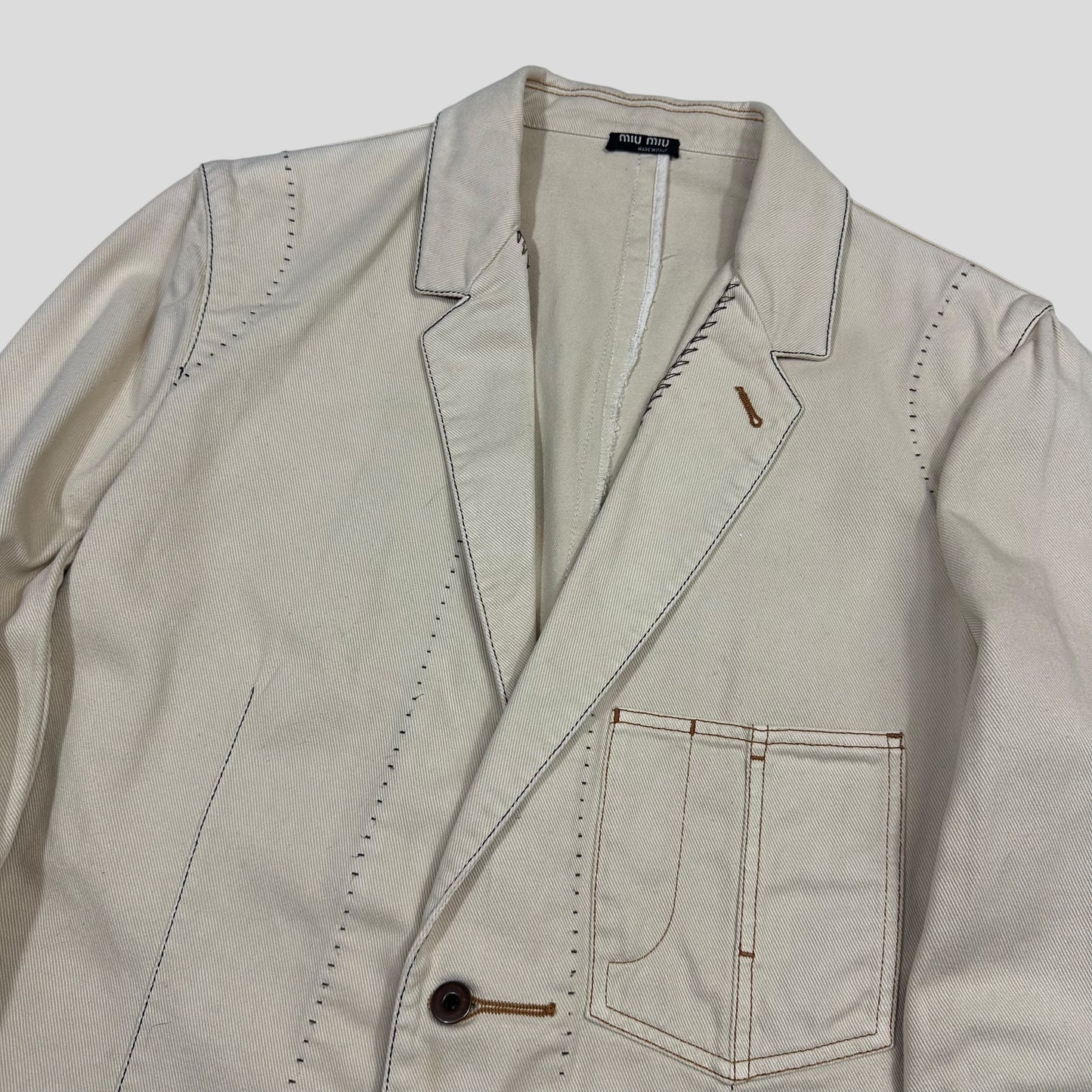 Miu Miu 00’s Contrast Stitch Cotton Cowboy Blazer Jacket - IT50
