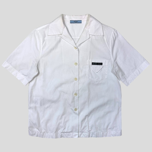 Prada Milano 2019 Camp Collar Triangle Logo Boxy Shirt - IT38