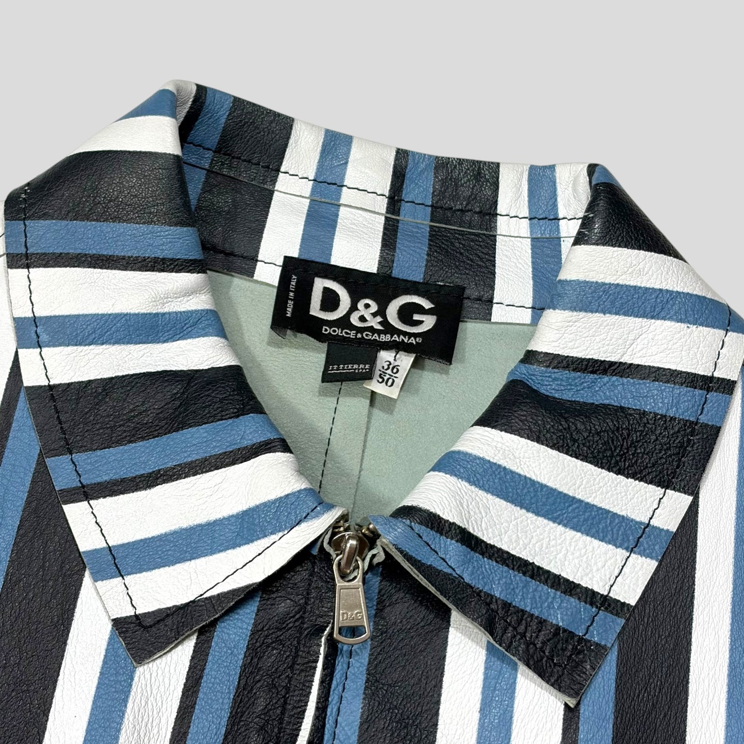 Dolce & Gabbana 00’s Leather Striped Blouson Work Jacket - M