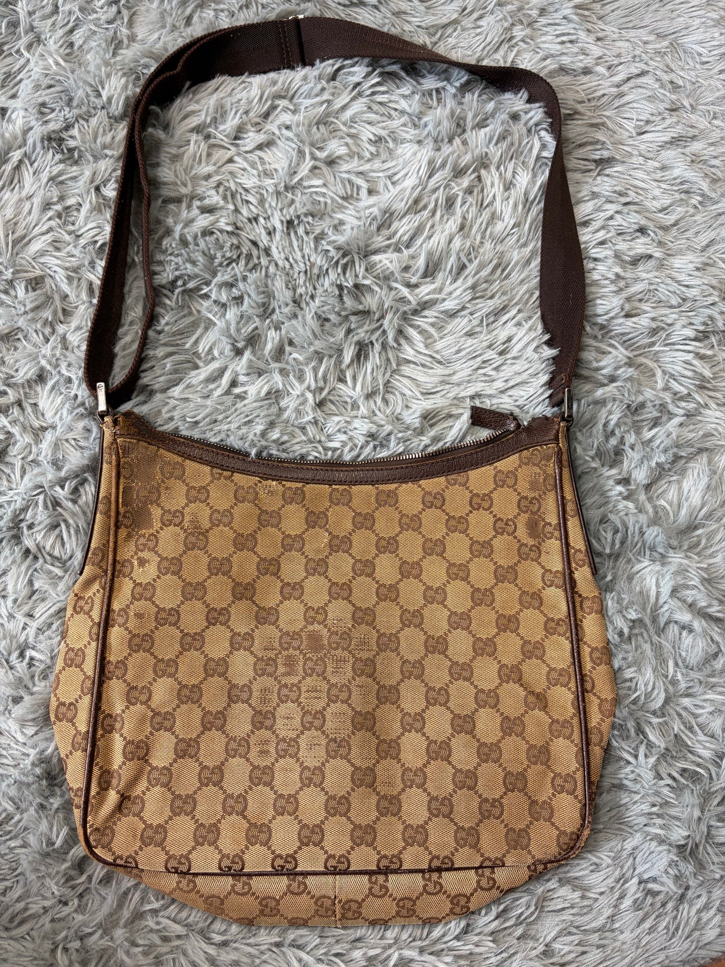 Gucci GG Monogram Brown Canvas Satchel Crossbody Bag