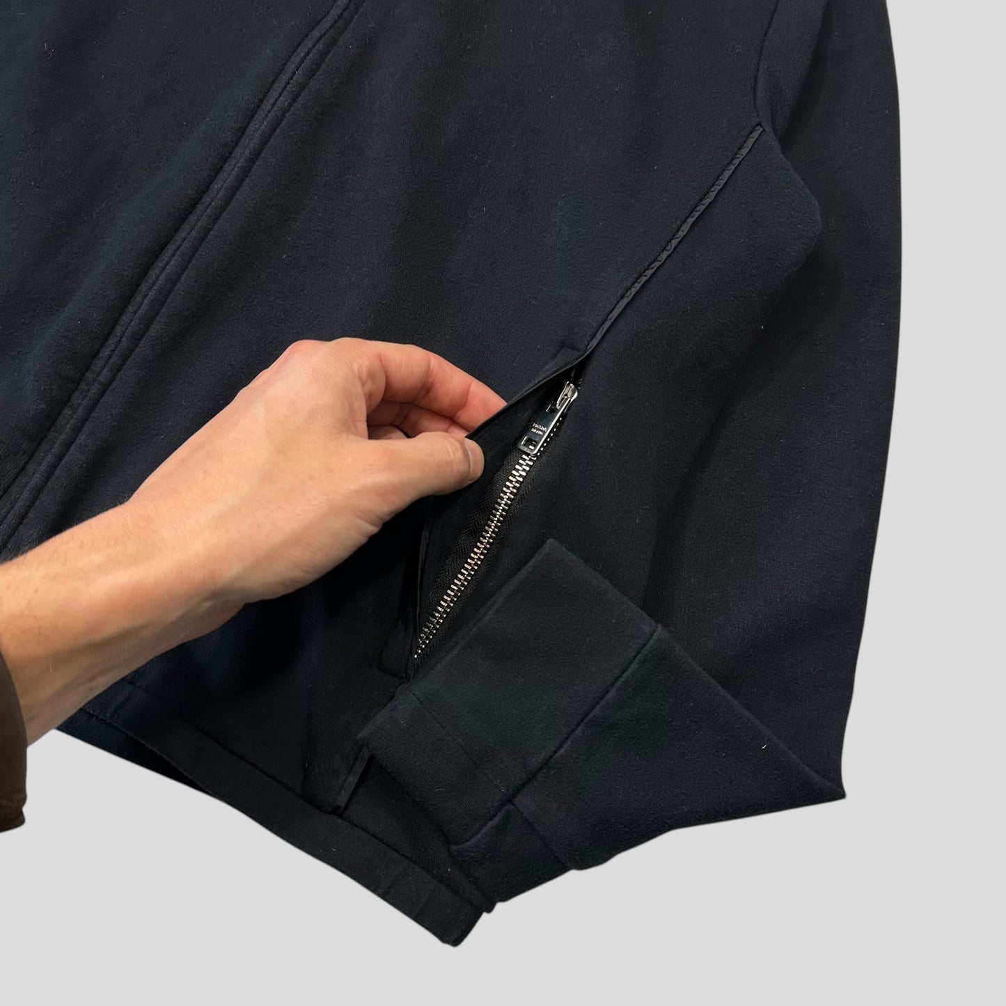 Prada 2017 Red Tab Boxy Cropped Piped Zip-up Hoodie - M