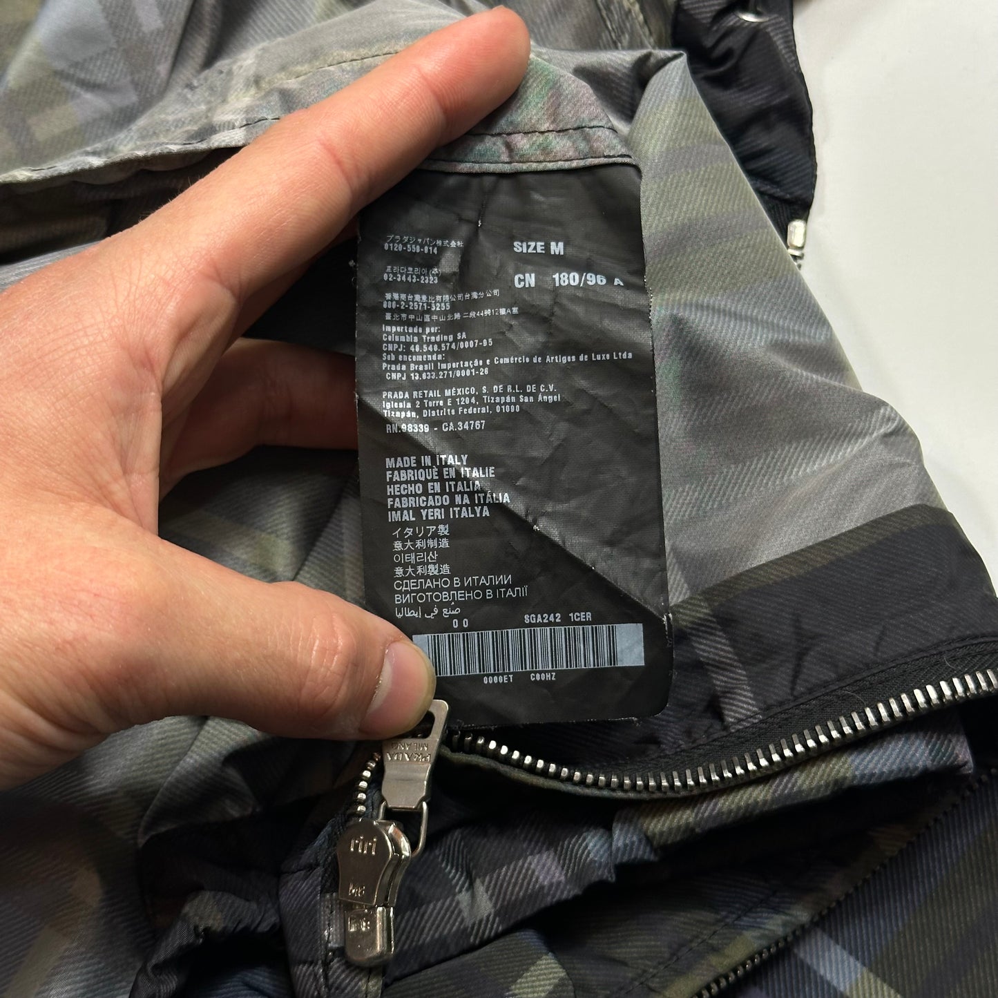Prada 2011 SAMPLE Shadow Plaid Nylon-PU Resin Coated Windbreaker - M/L