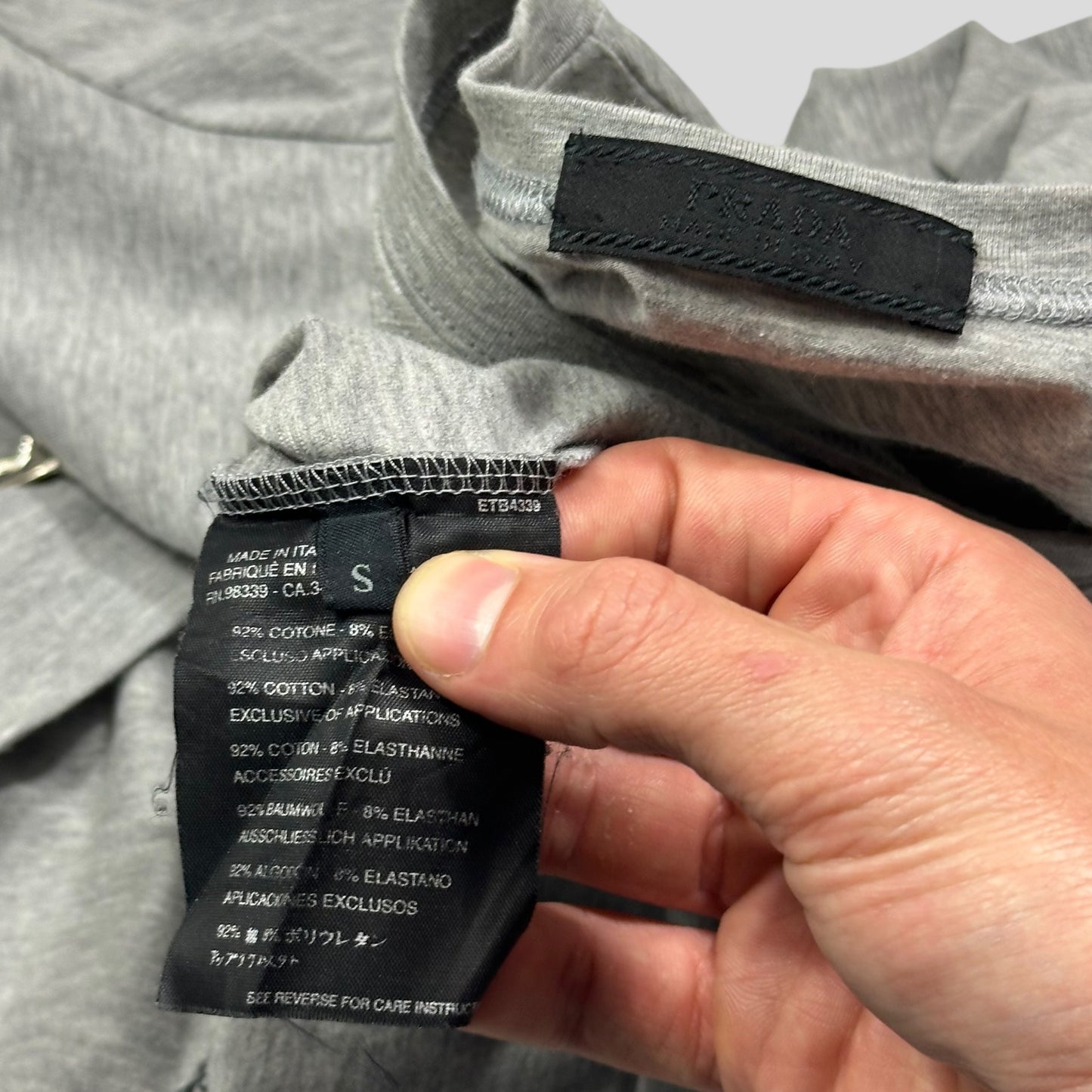 Prada FW04 Robot Logo Leather and Carabiner Appliqué T-shirt - S