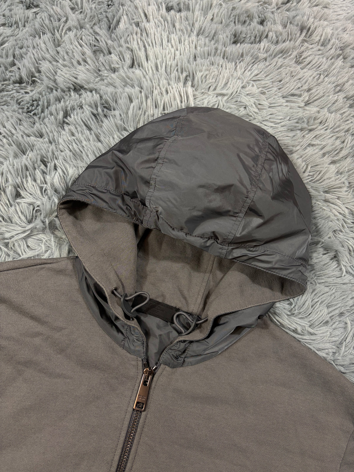 Prada 2021 Black Tab Grey Cotton Nylon Detailed Hoodie - M