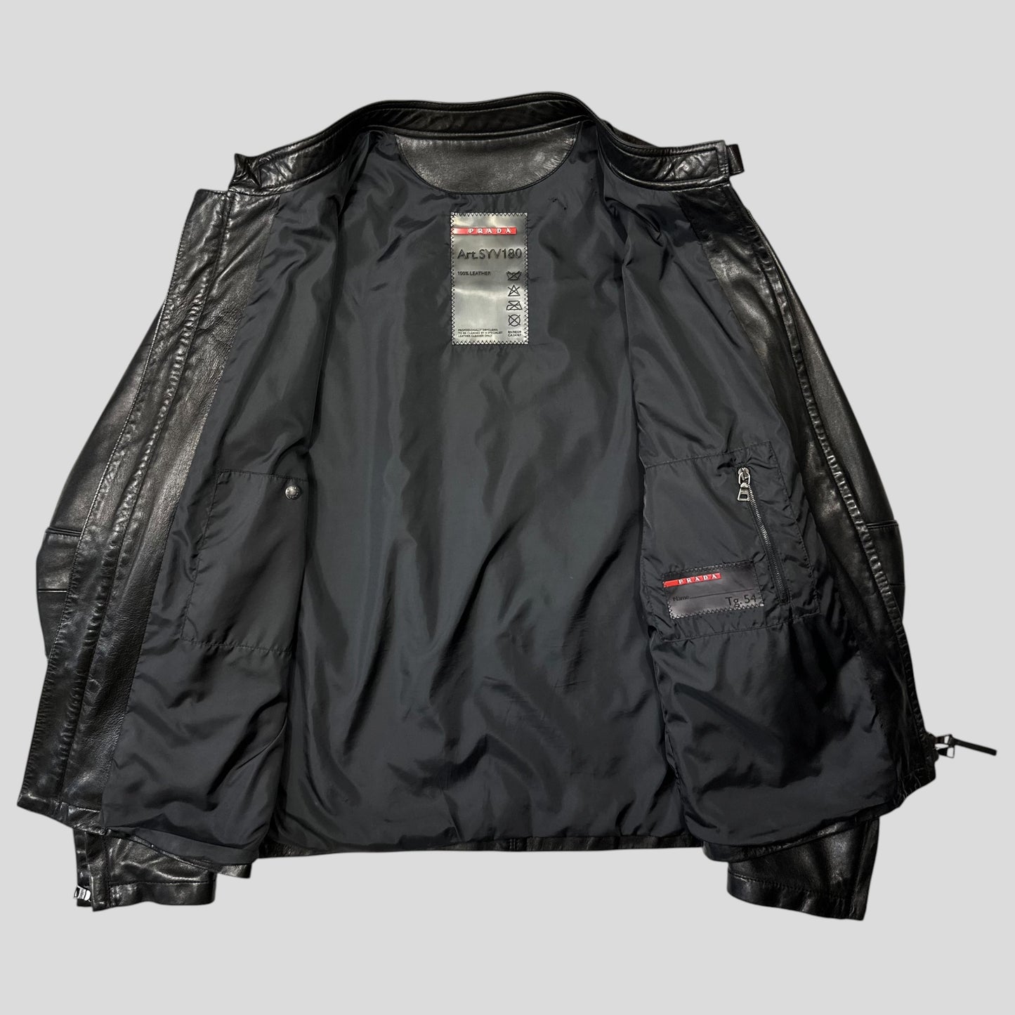 Prada Sport 2006 Leather Perforated Café Racer Logo Jacket - M