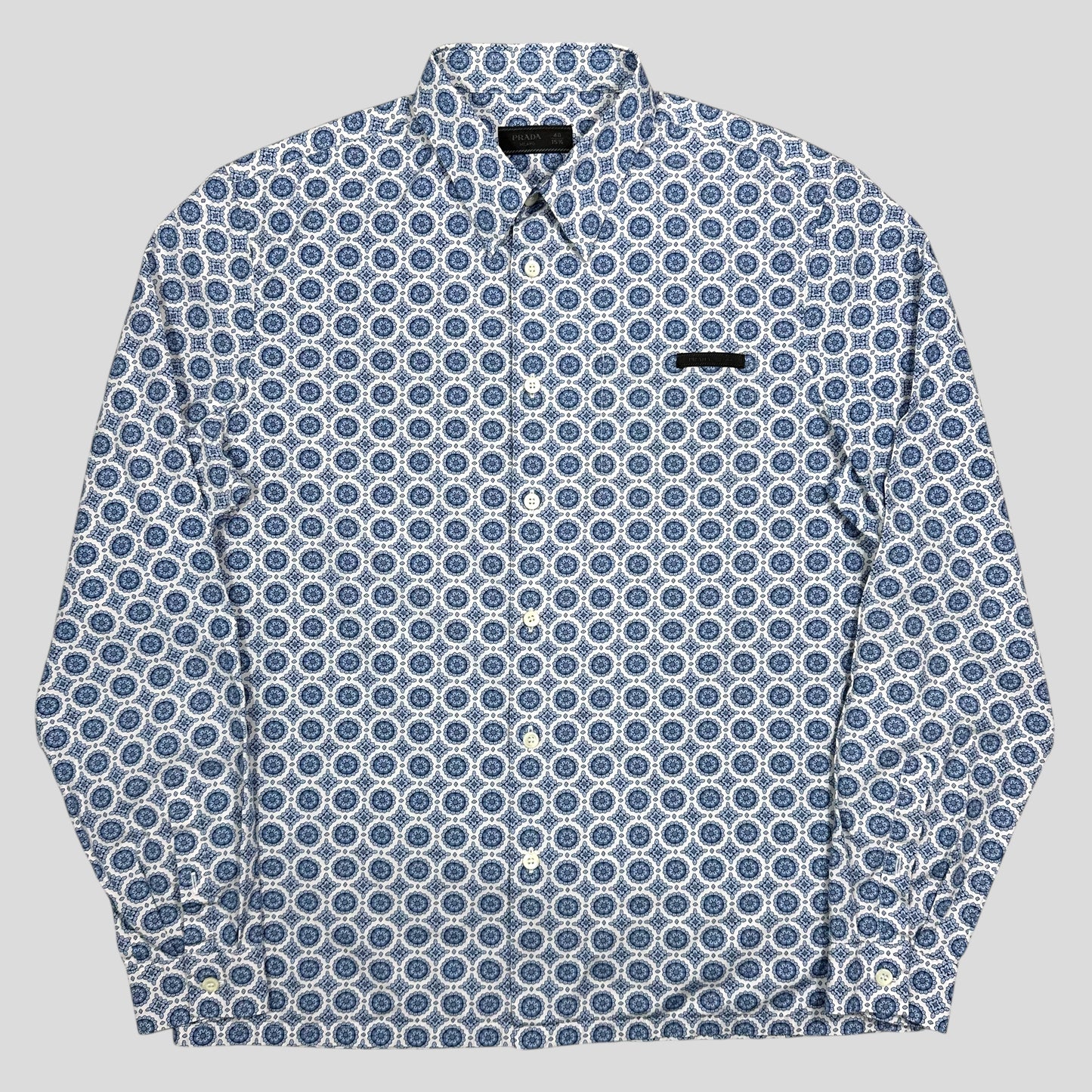 Prada 2020 Persian Geometric Print Boxy Cotton Logo Shirt - M/L