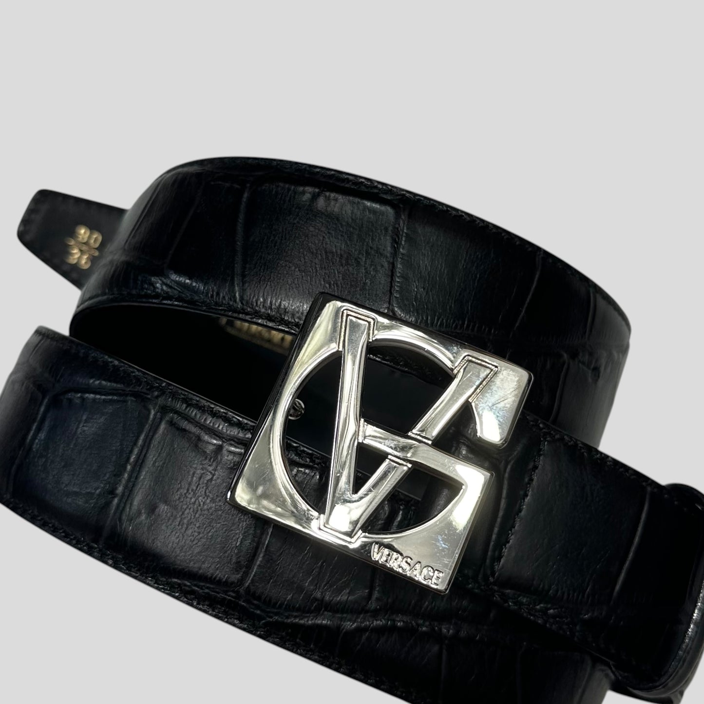Gianni Versace 90’s Alligator Leather GV Buckle Belt