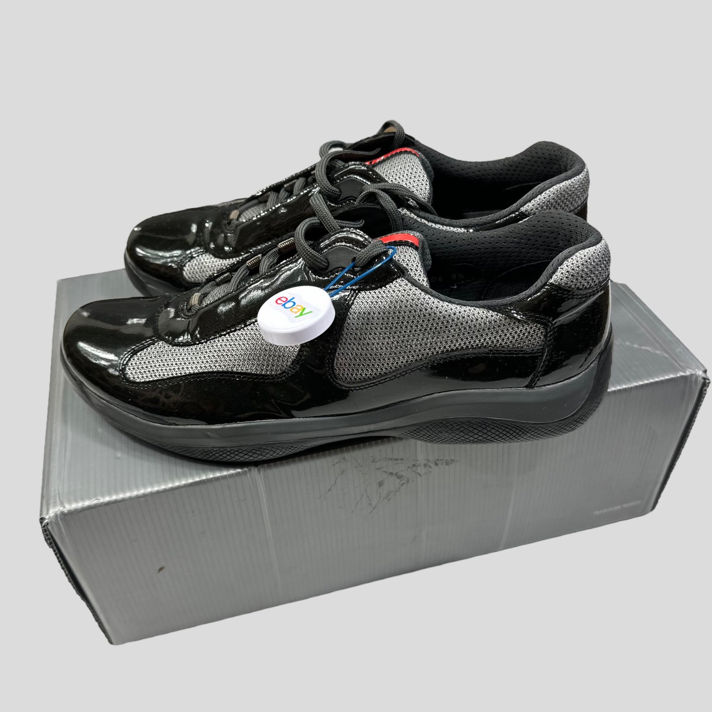 Prada Americas Cup 2009 Patent Green Leather & Grey Mesh Trainer - UK10.5