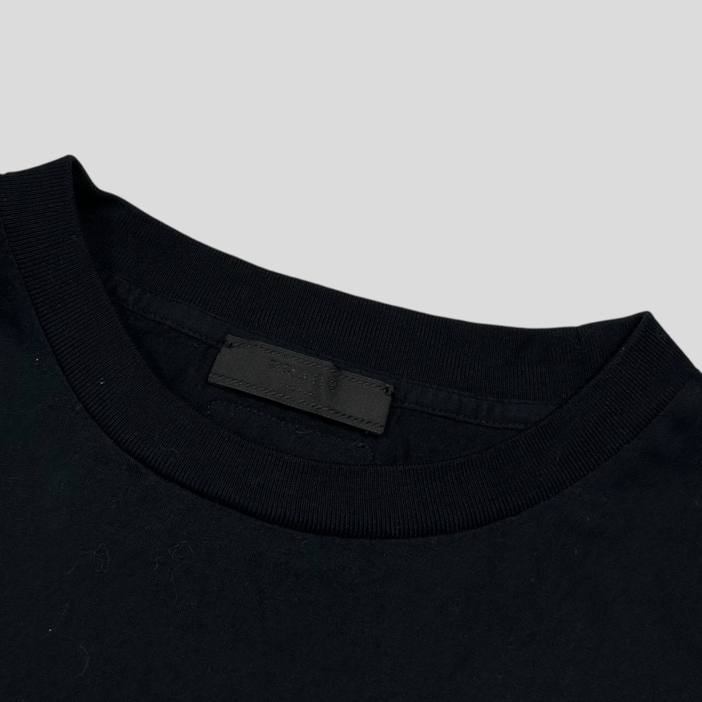 Prada Milano 2019 Triangle Logo Black Cotton Fitted T-shirt - XXL (L)