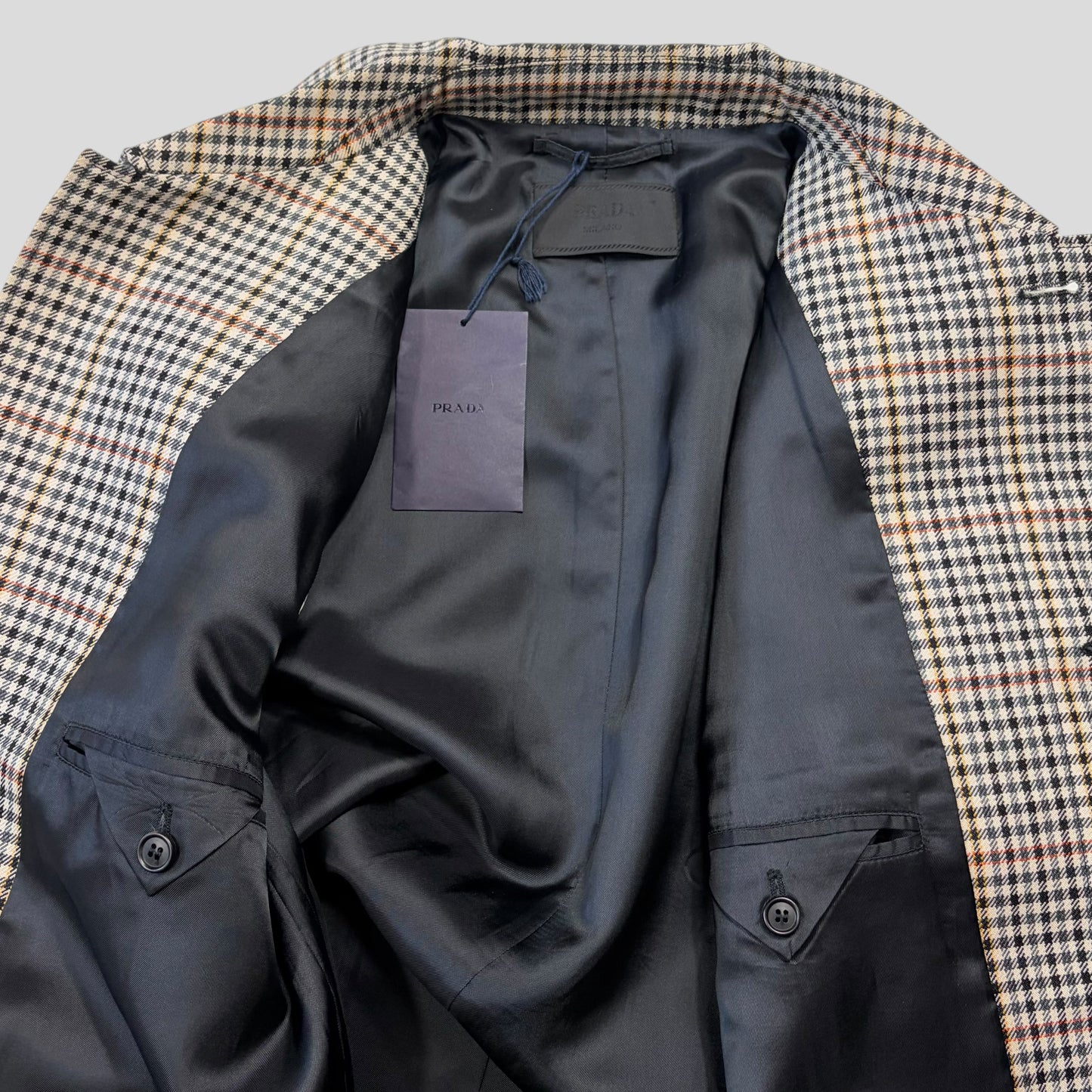 Prada 2020 Plaid Houndstooth Impermeable Virgin Wool Car Coat  - M