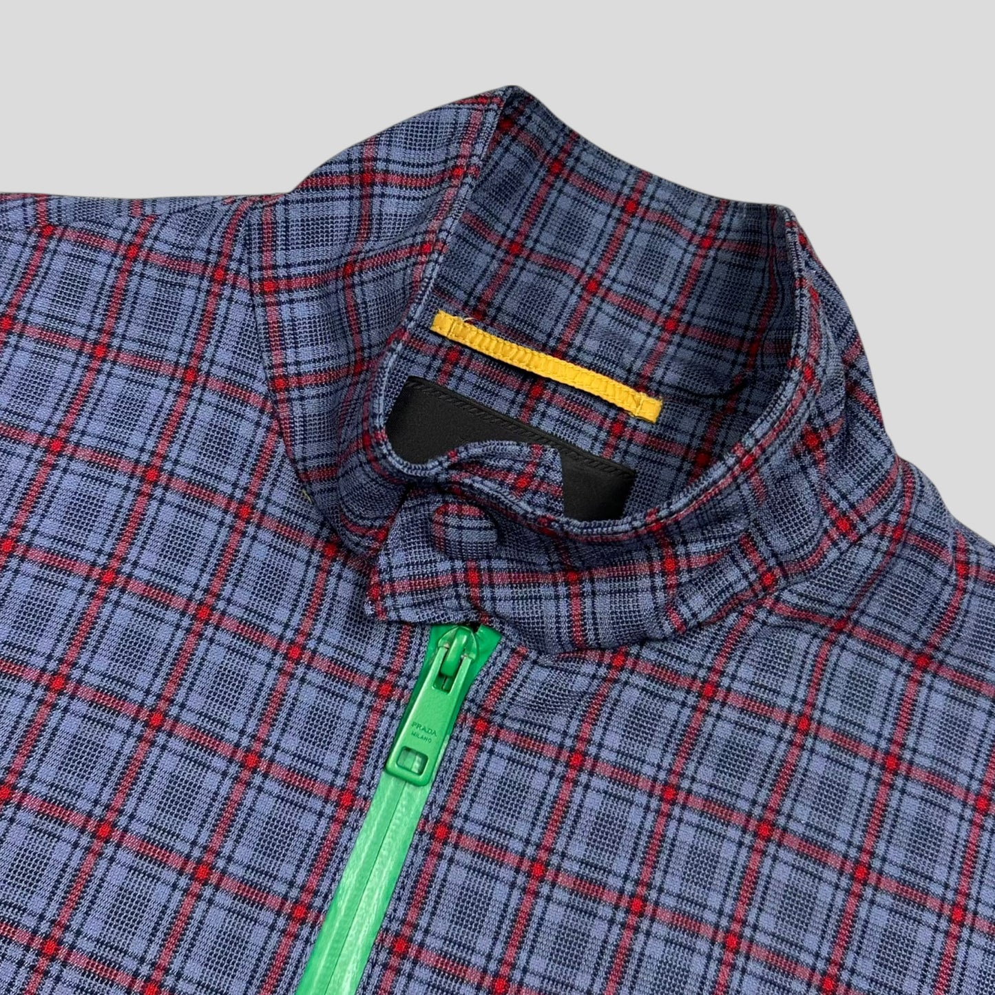 Prada Milano SS16 Wool Taped Zip Technical Plaid Blouson Jacket - IT46