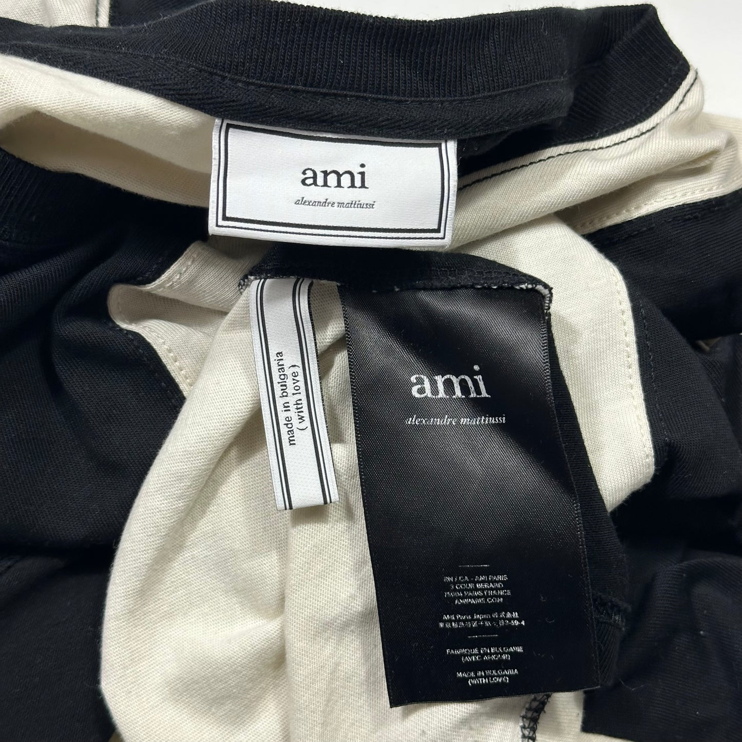 AMI Panelled Striped Heavy Cotton Logo T-shirt - XXL