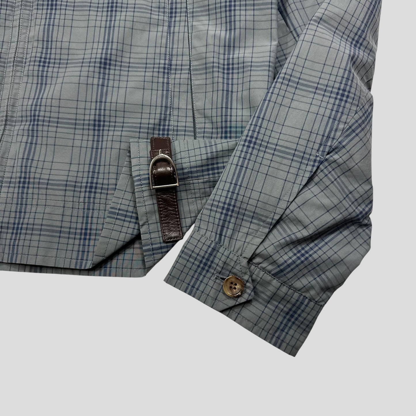 Gucci 2013 Grid Plaid Leather Horsebit Harrington Jacket - M