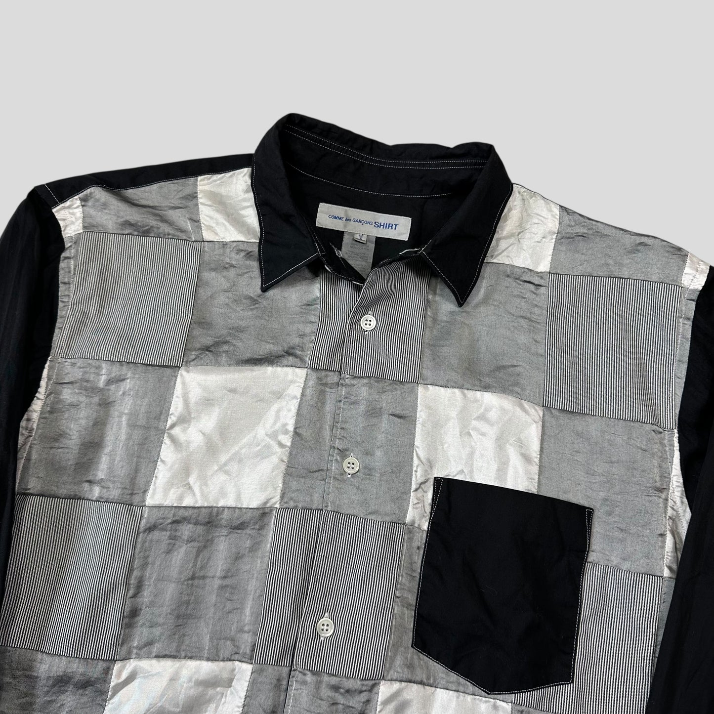 CDG SHIRT 00’s Rayon Patchwork Contrast Stitch Shirt - M/L