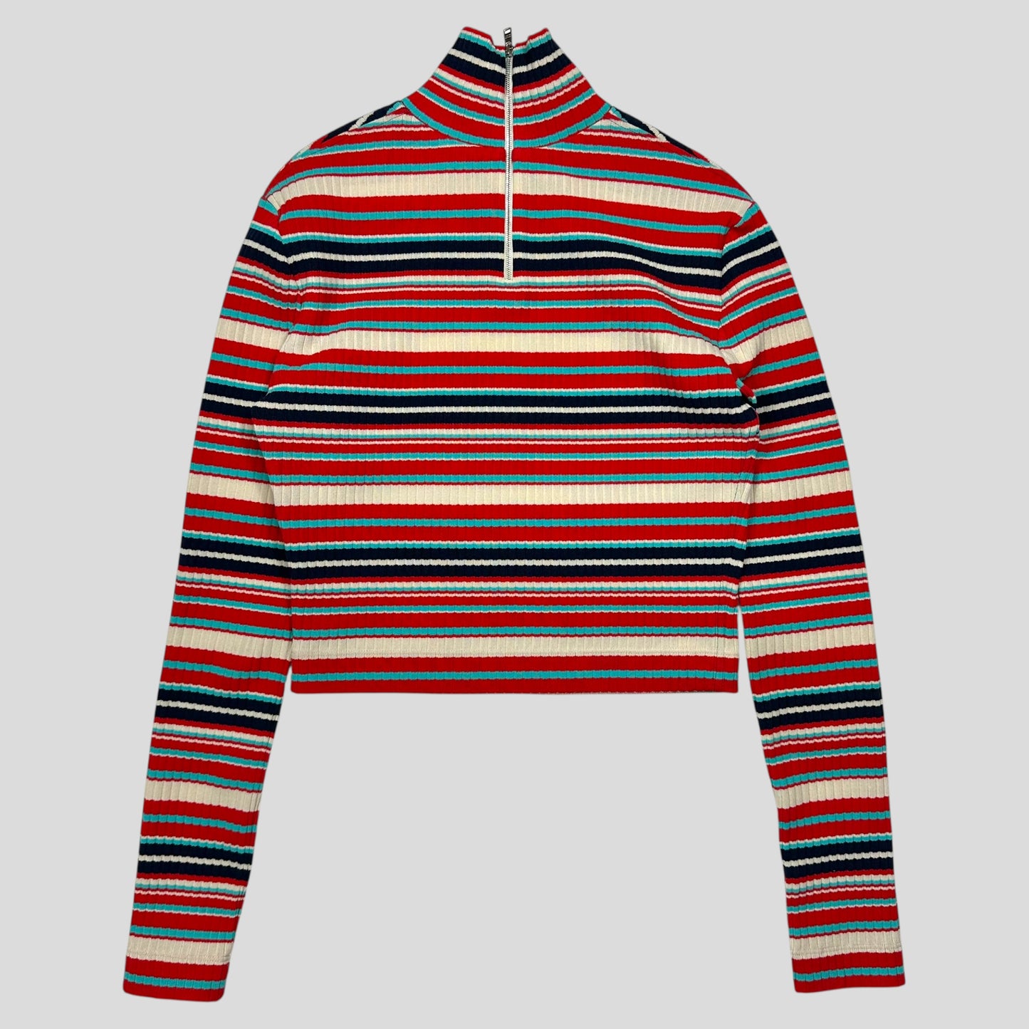 Prada Milano 2018 Candy Striped Textured Cropped Logo Knit - S