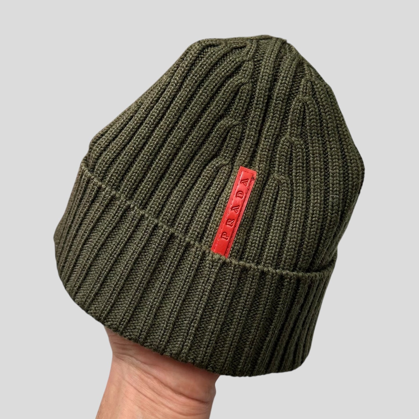 Prada Sport 2009 Khaki Green Wool Ribbed Fisherman’s Beanie