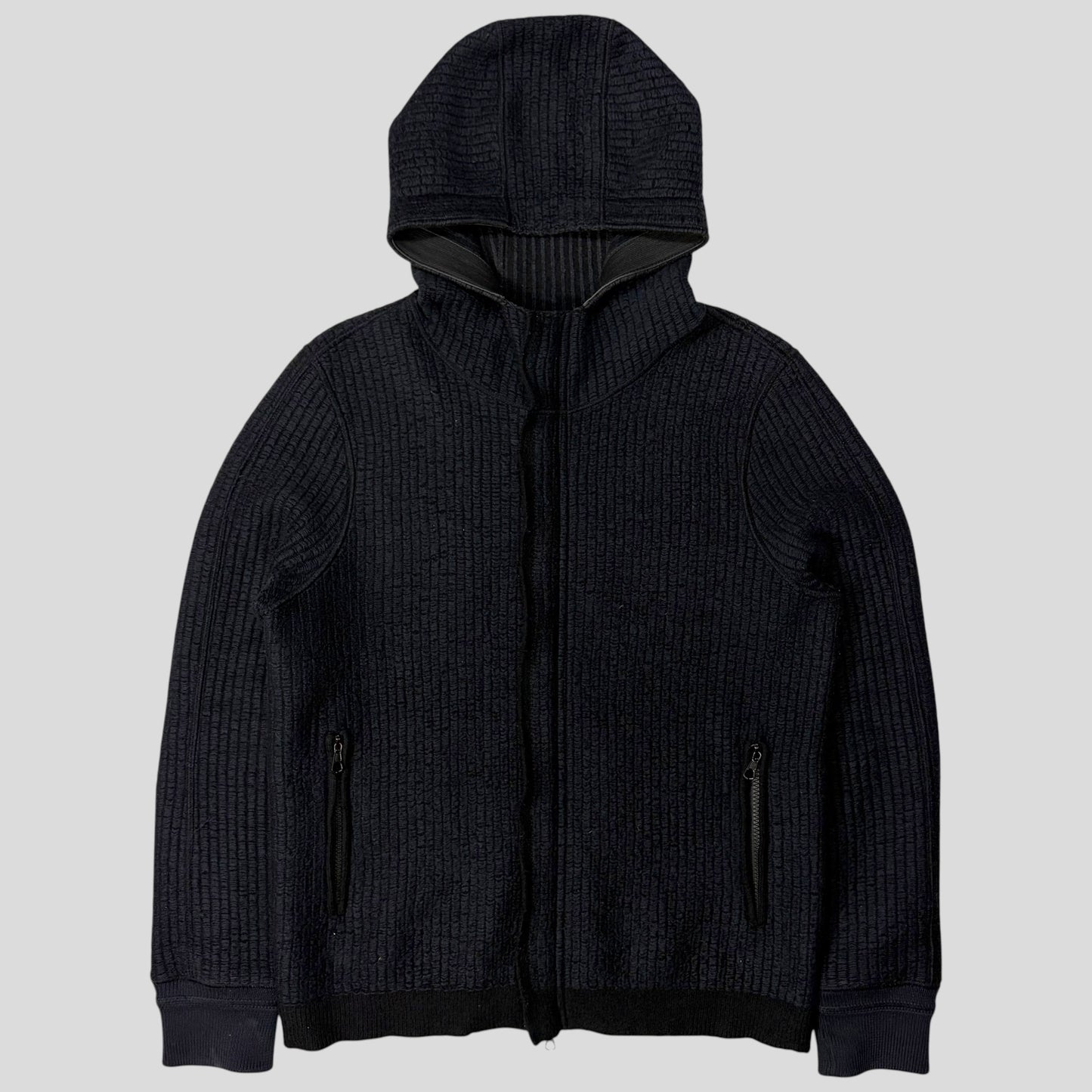Stone Island AW04 Heavy Ribbed Knit Spellout Hoodie Jacket - M