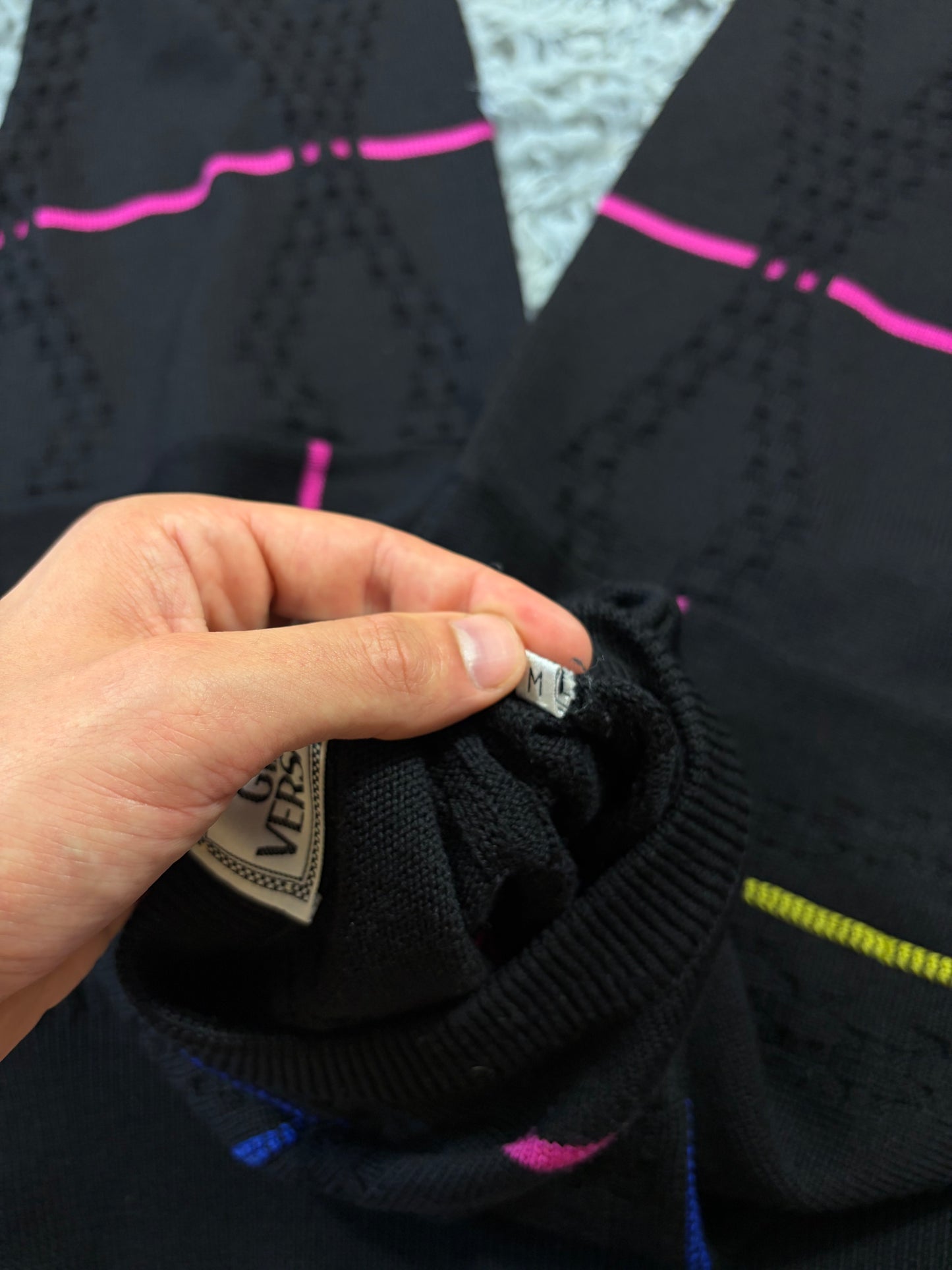 Gianni Versace 1991 Lines & Diamonds Geometric Heavy Knit - M/L