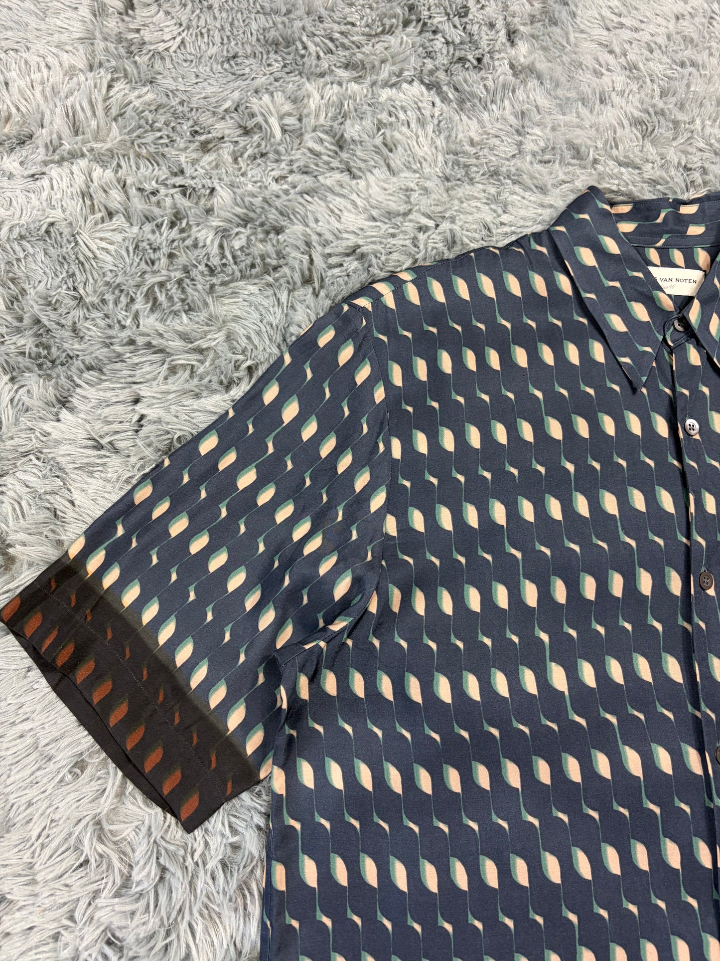 Dries Van Noten SS24 Satin Graphic Print Cuban Shirt - M